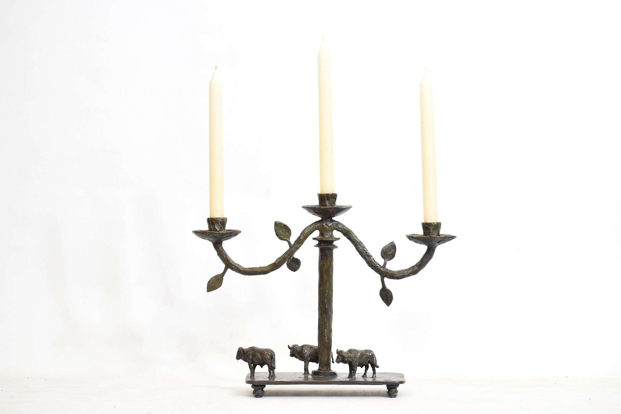 Cast Bronze Buffalo Candelabra For Sale