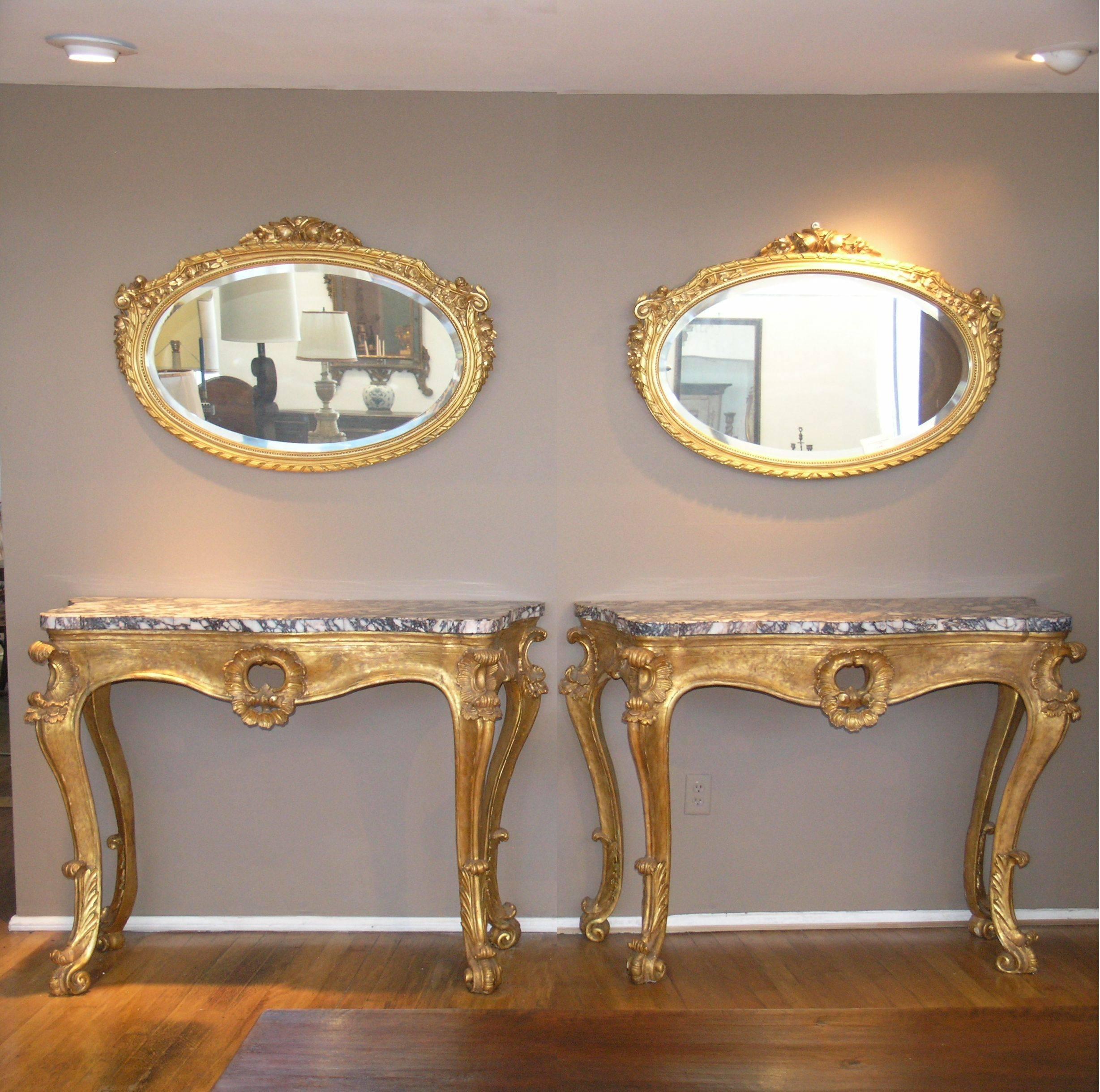 Pair of 24-Karat Giltwood Mirrors For Sale 3