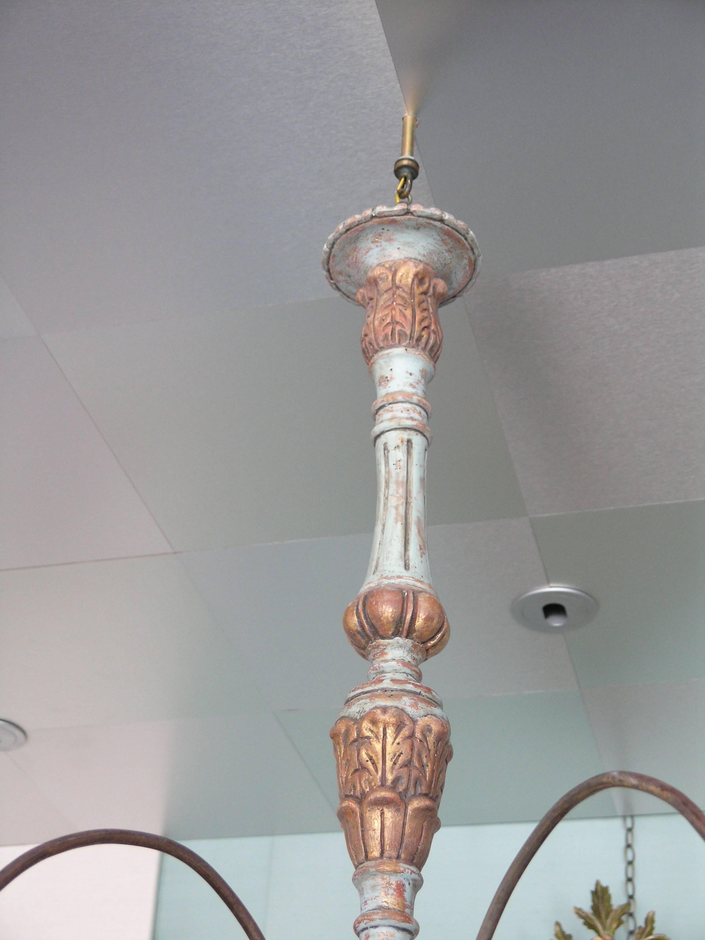 Pair of Large Painted and Tole Chandeliers In Excellent Condition For Sale In Los Angeles, CA