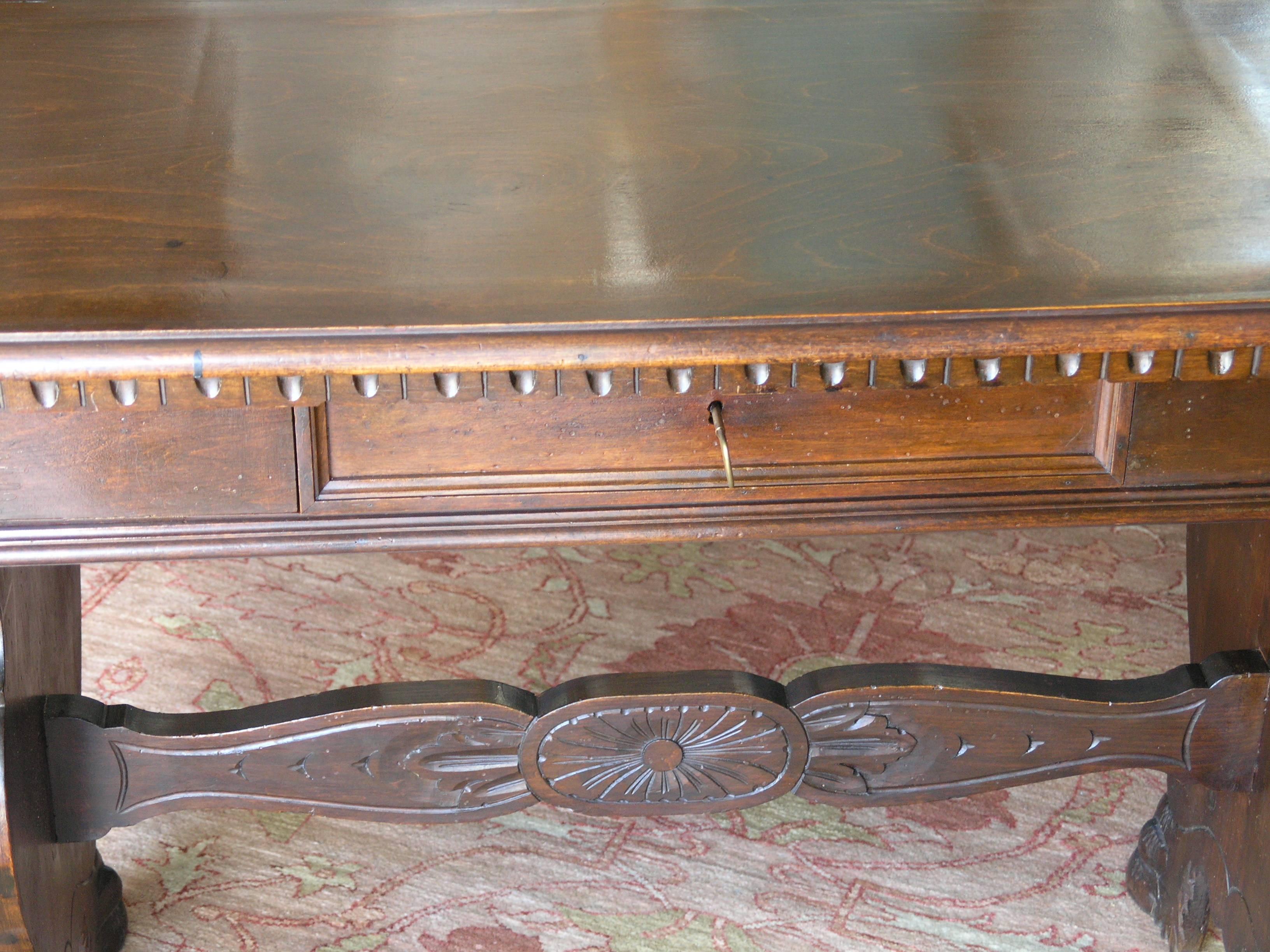 Renaissance Revival  Tuscan Trestle Writing Table - 19th Century For Sale