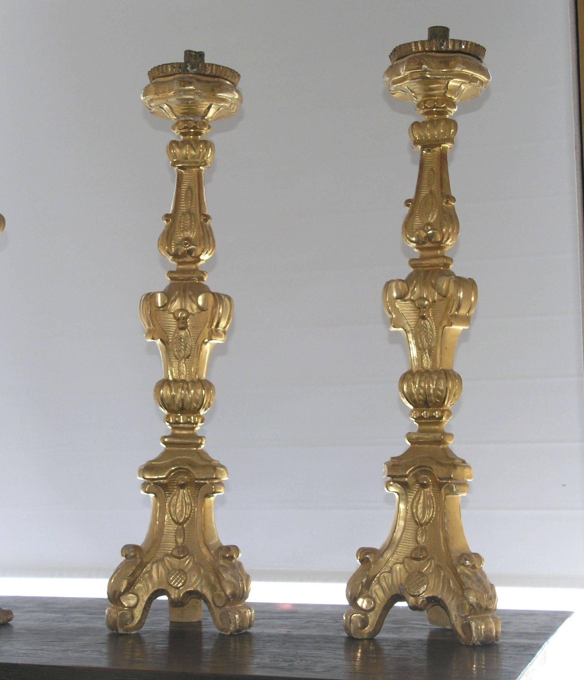 Pair of Italian Giltwood Pricket Candlesticks For Sale 1