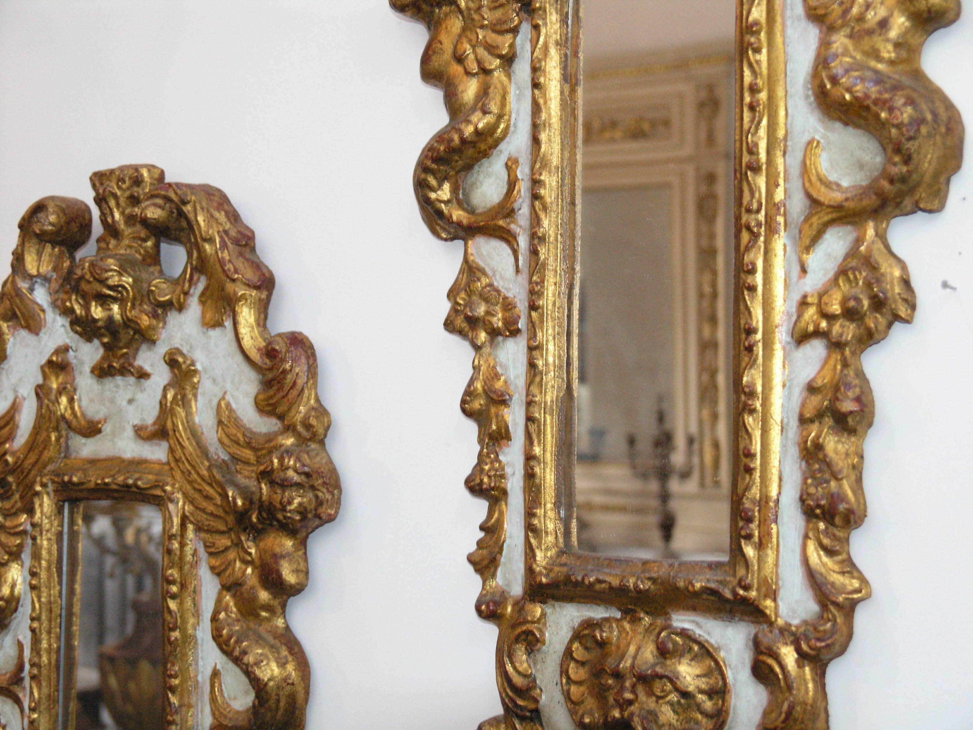 20th Century  Pair of Italian Parcel Paint and Giltwood Mirrors For Sale