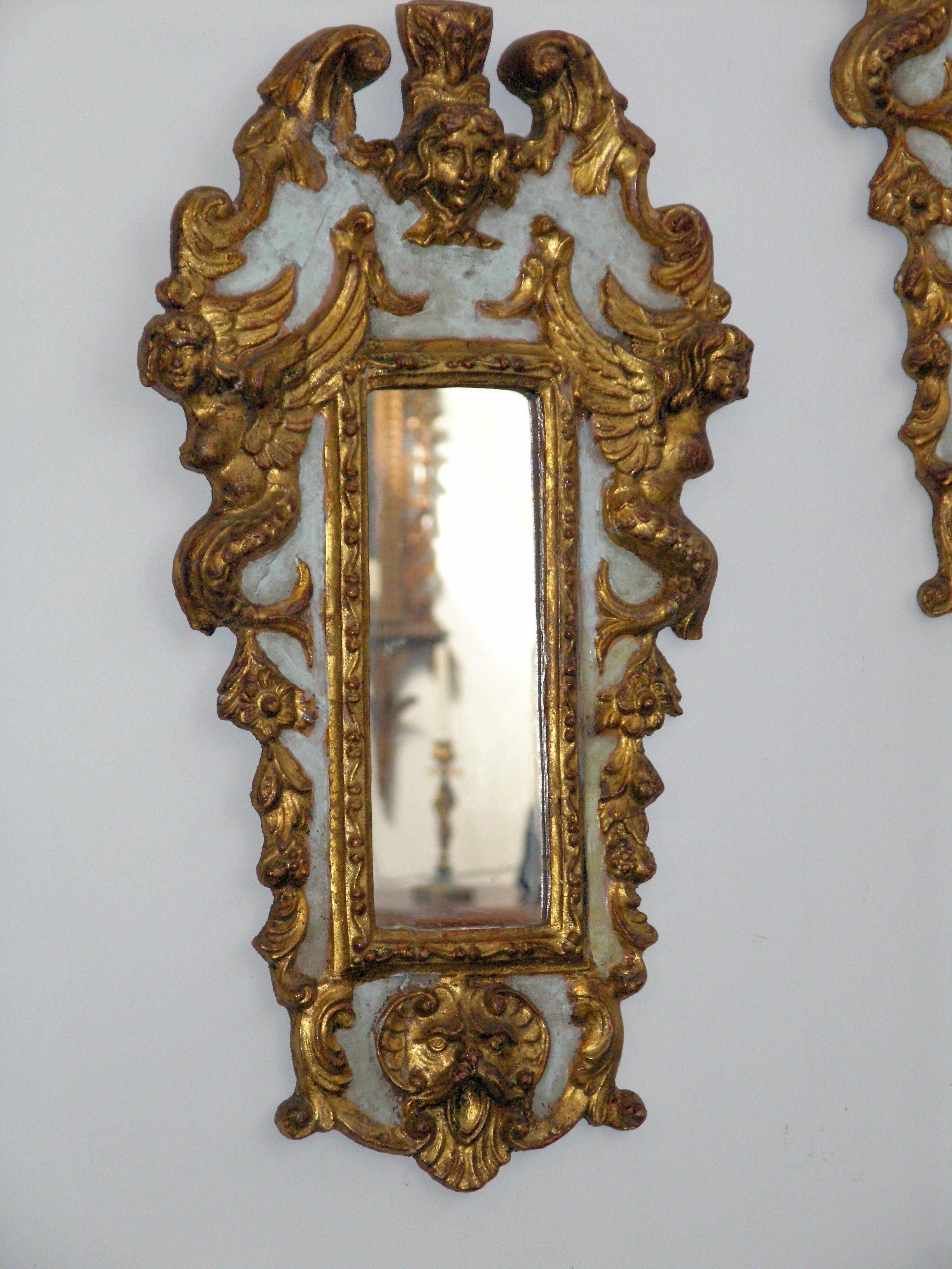  Pair of Italian Parcel Paint and Giltwood Mirrors For Sale 1