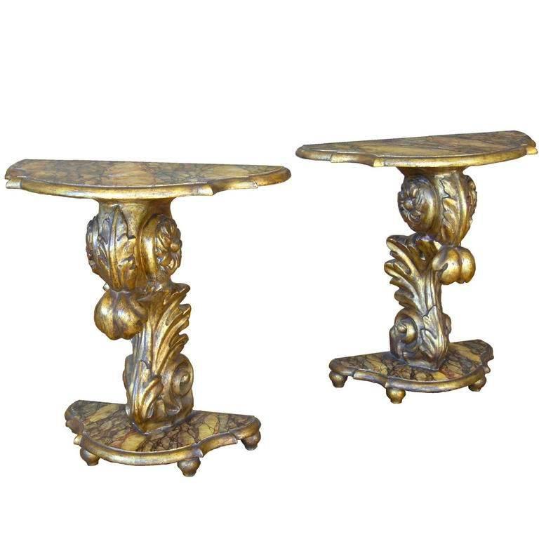 Pair of Italian Mecca Giltwood Consoles For Sale 1