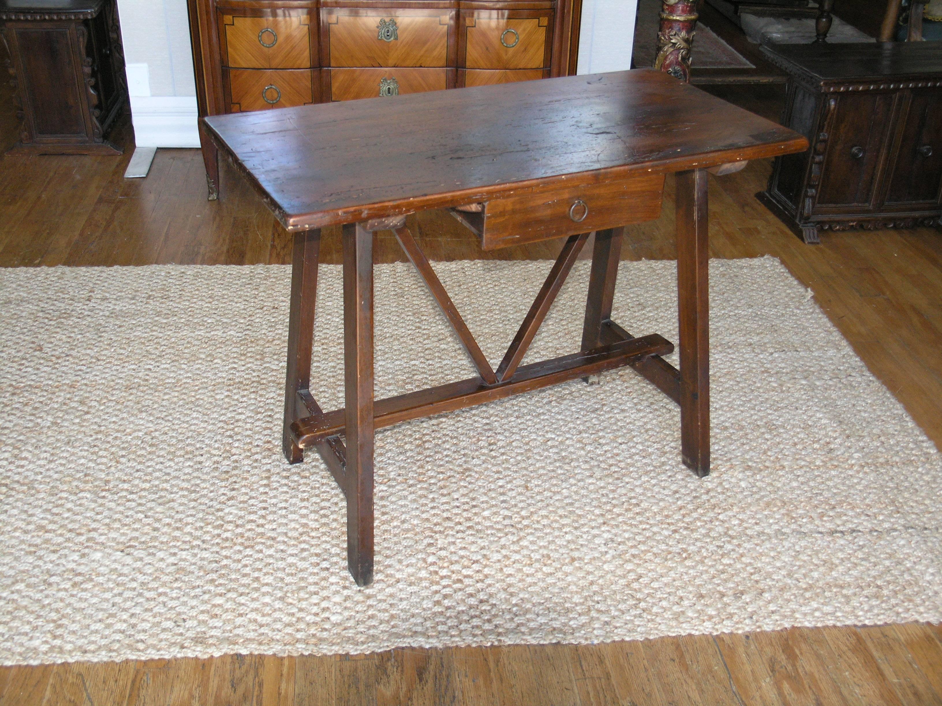 19th Century Tuscan Trestle Chestnut Table For Sale 1