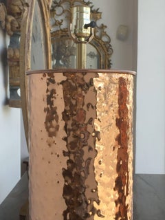 Large Pair of Mid-century Hammered Copper Lamps