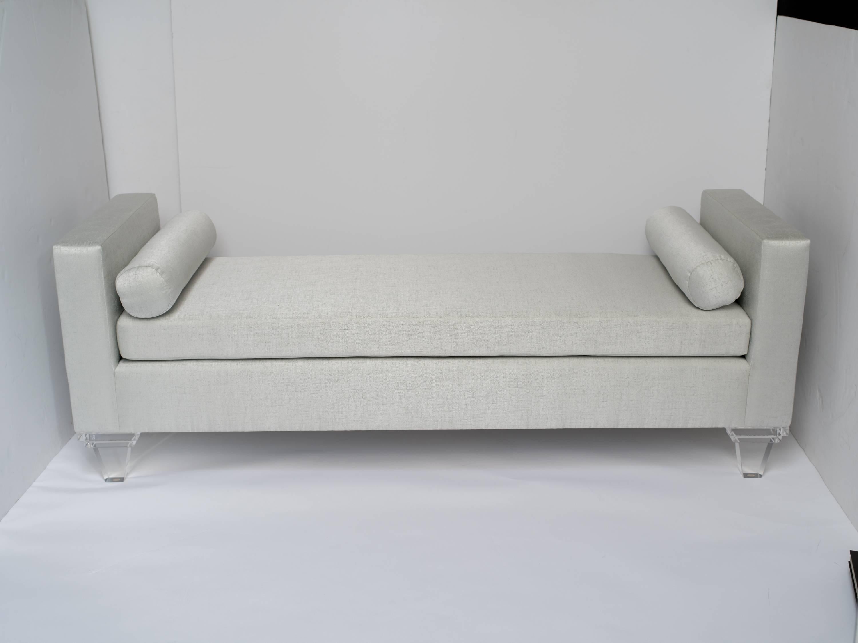 Mid-Century Modern Mid Century Modern Style Upholstered Chaise Lounge Lucite Legs