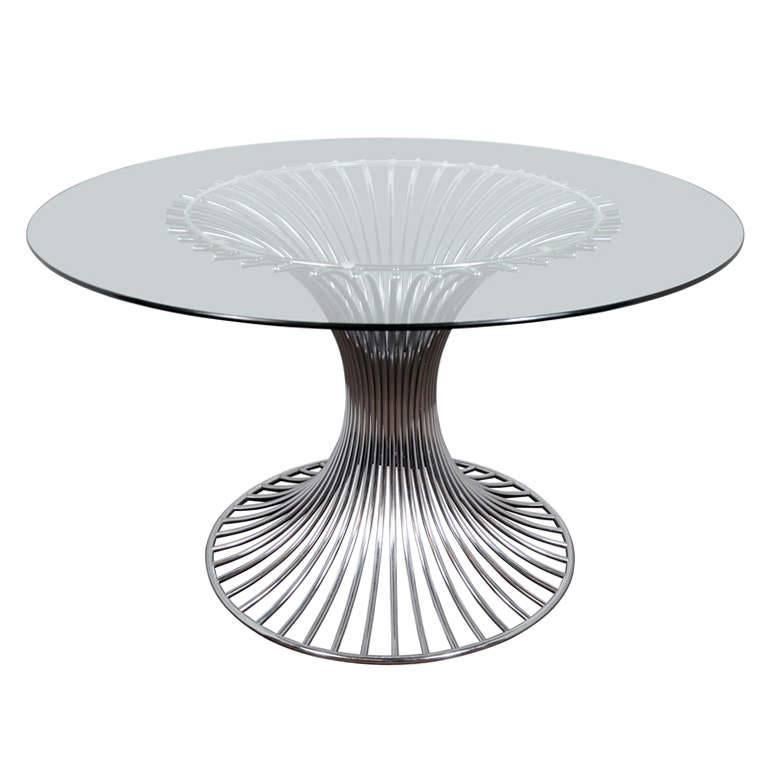 Mid-Century Modern Circular Dining Table with Sculptural Chrome Base