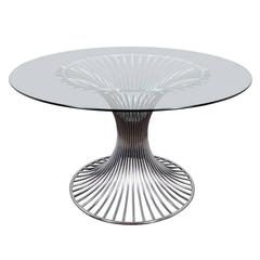 Mid-Century Modern Circular Dining Table with Sculptural Chrome Base 1