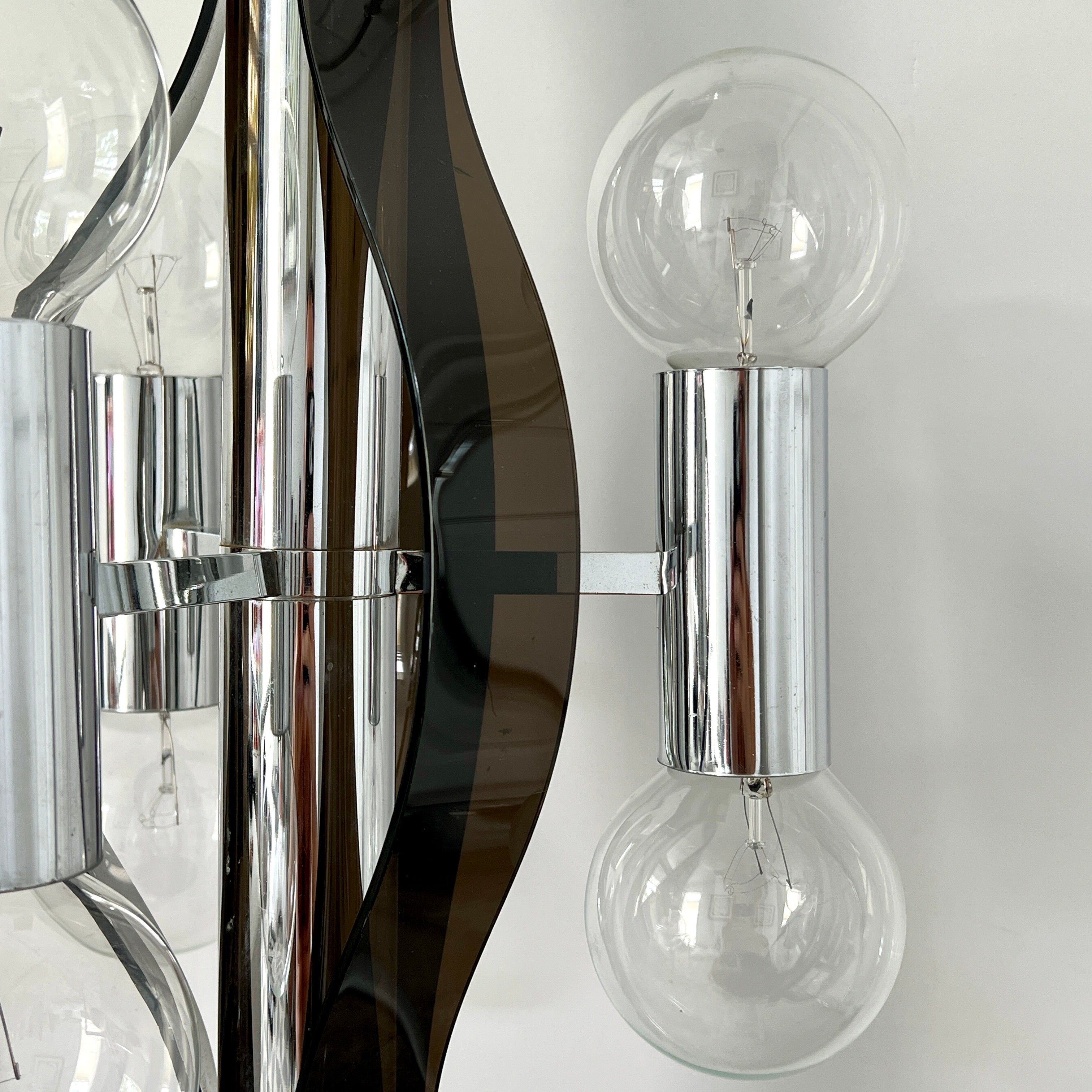 American Sculptural Chandelier in Chrome and Smoked Lucite, Robert Sonneman, c. 1970's For Sale