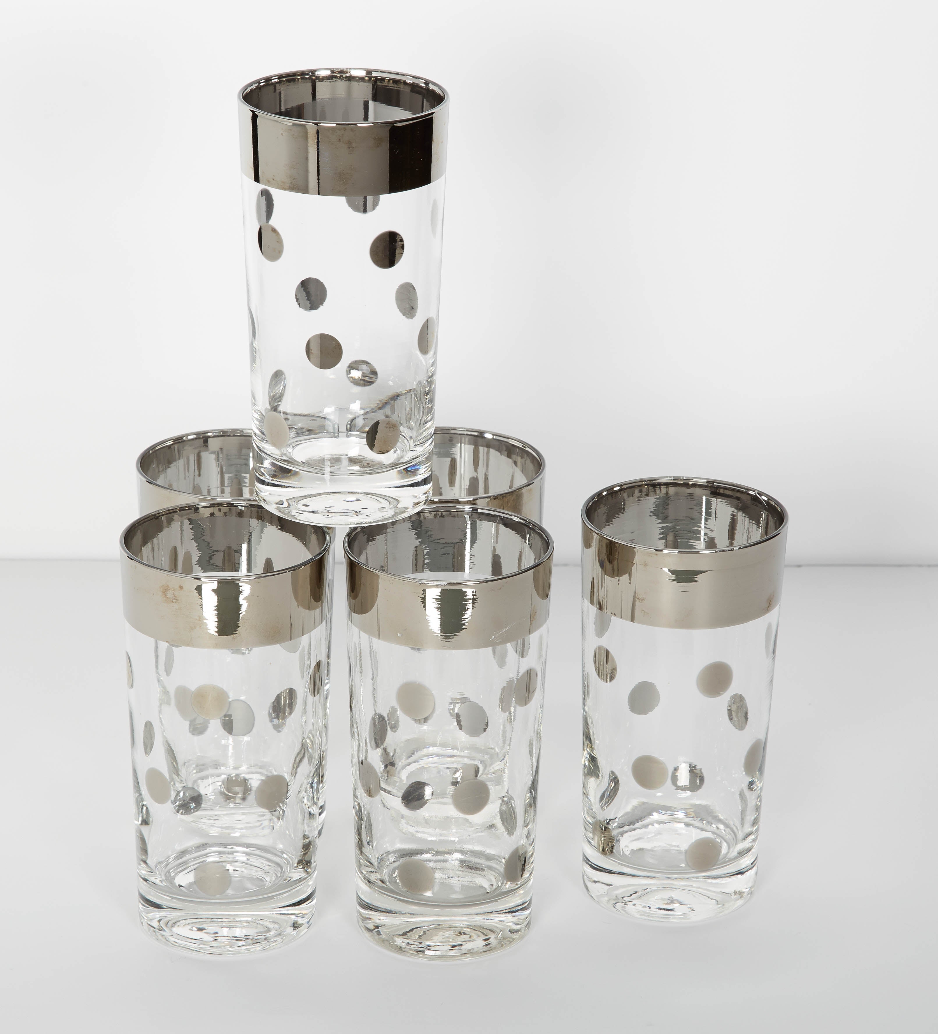 Mid-Century Modern Set of Ten Dorothy Thorpe Barware Tumblr Glasses with Polka Dot Design