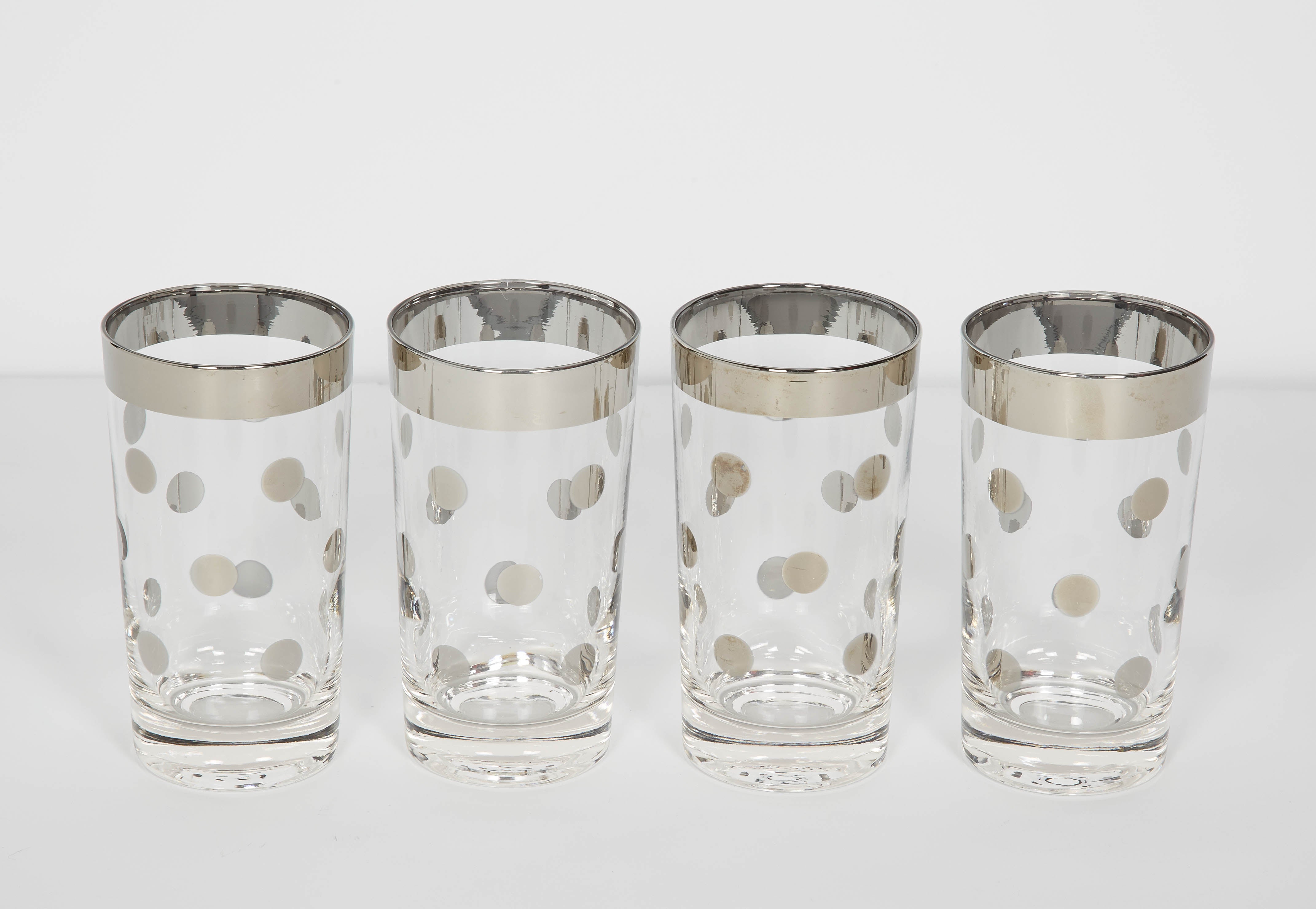 Mid-Century Modern Set of Eight Dorothy Thorpe Barware Glasses with Polka Dot Design