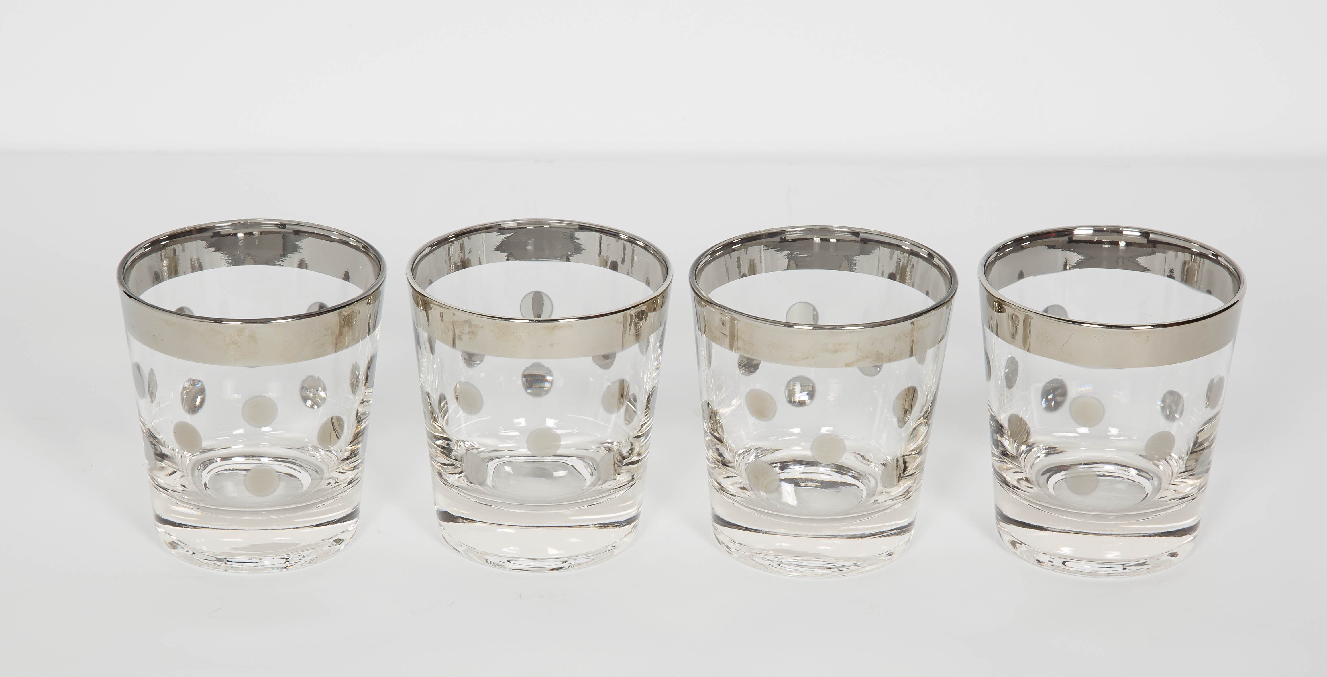 Set of Eight Dorothy Thorpe Barware Glasses with Polka Dot Design In Excellent Condition In Fort Lauderdale, FL