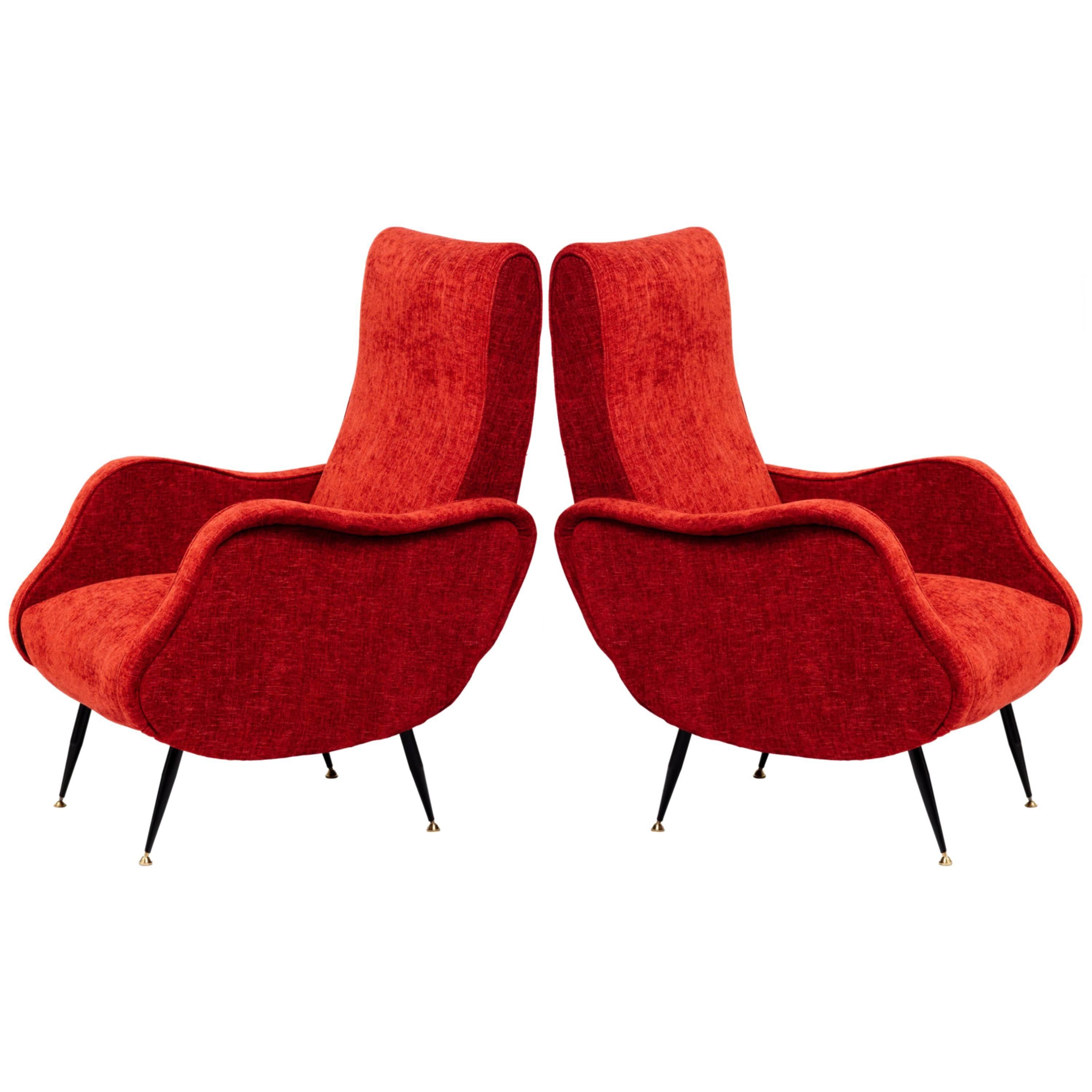 Italian Mid-Century Modern Lounge Chair in Vibrant Woven Red 1