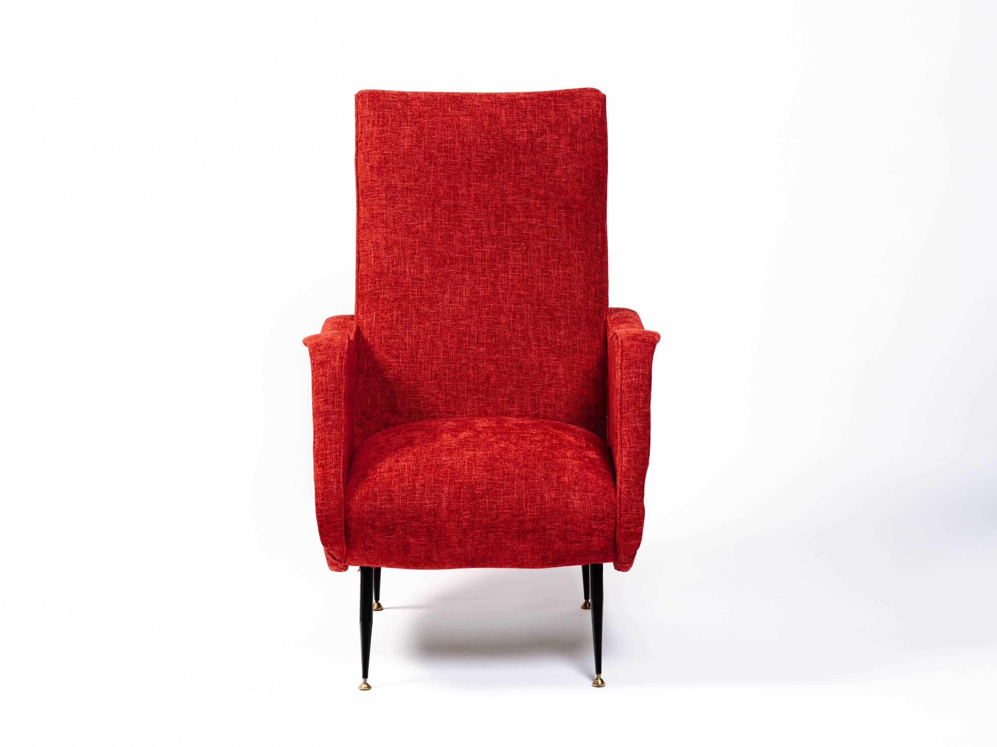 Hand-Woven Italian Mid-Century Modern Lounge Chair in Vibrant Woven Red