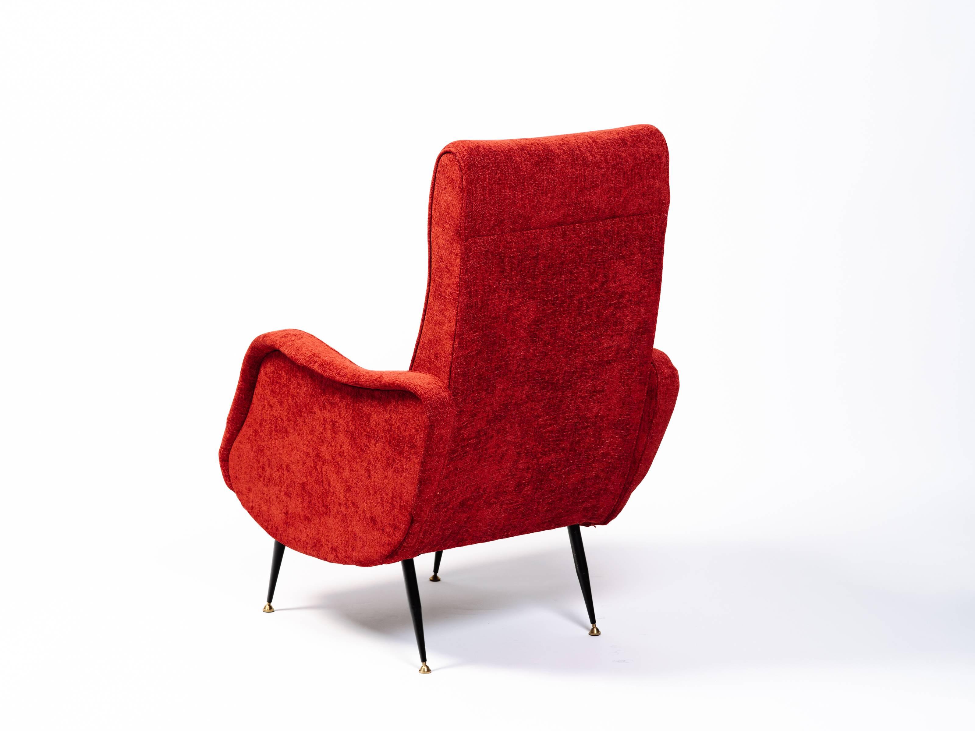 Italian Mid-Century Modern Lounge Chair in Vibrant Woven Red In Excellent Condition In Fort Lauderdale, FL