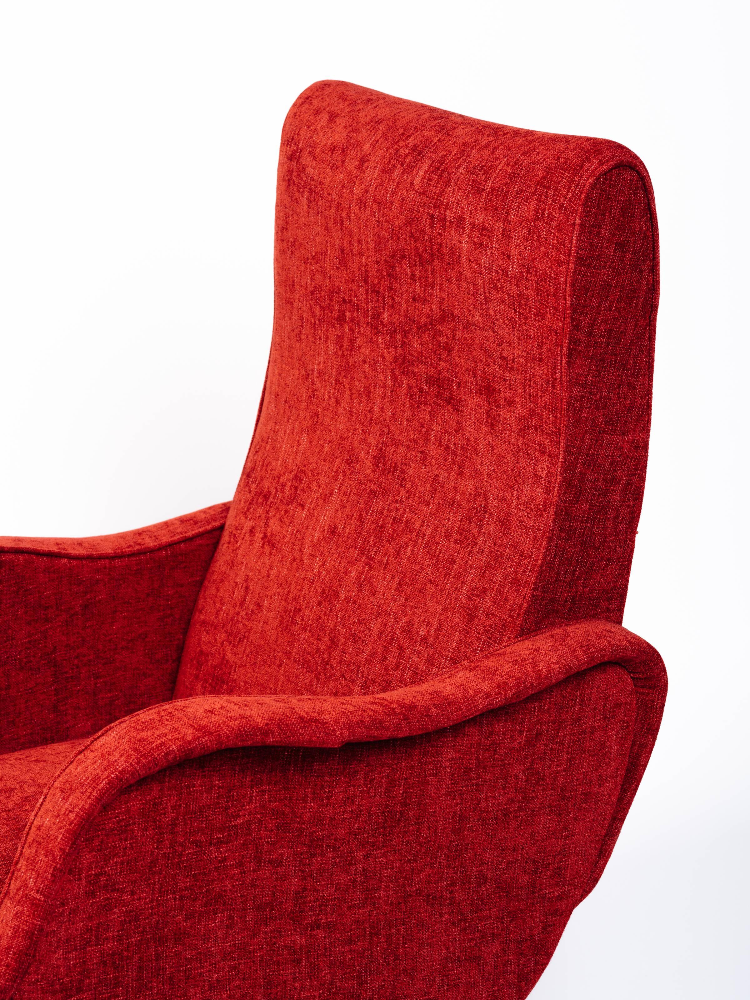 Mid-20th Century Italian Mid-Century Modern Lounge Chair in Vibrant Woven Red