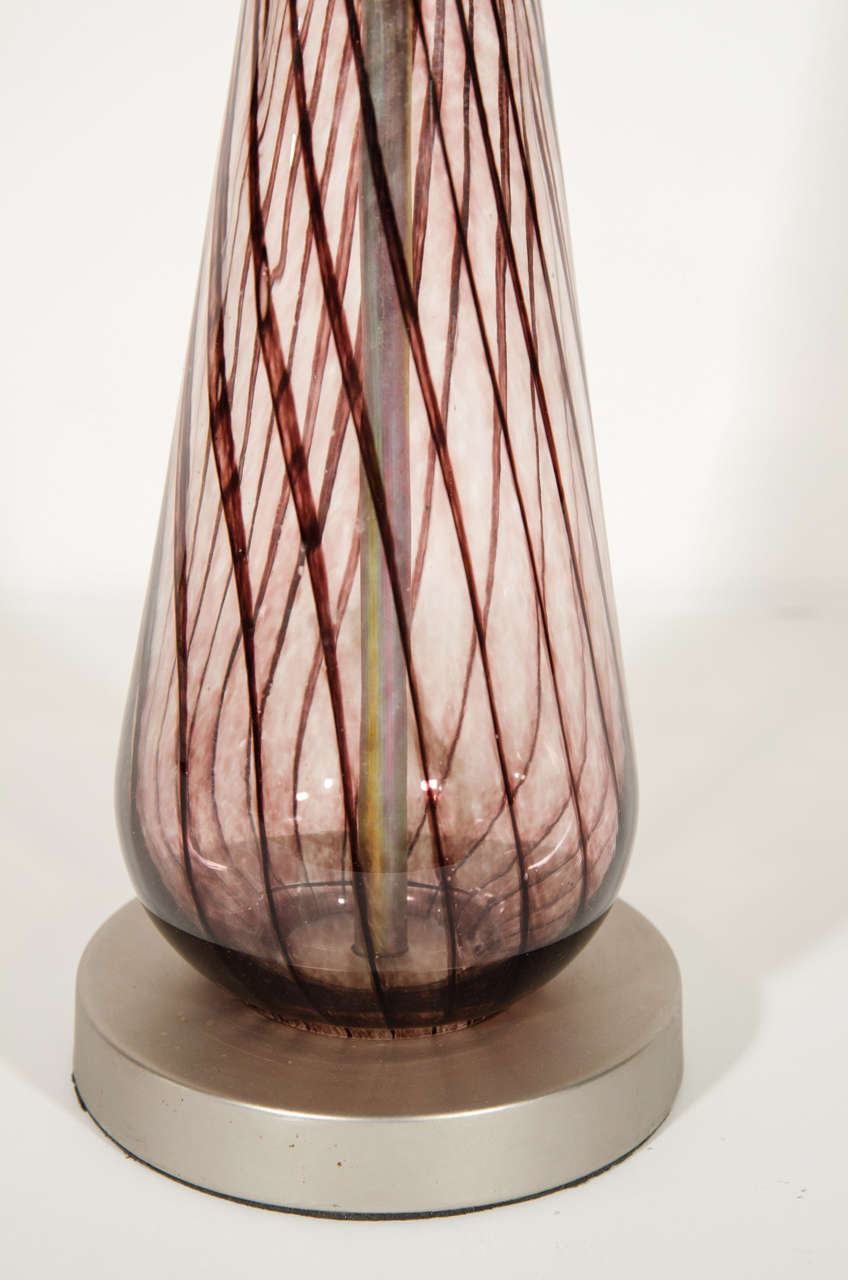 Late 20th Century Mid-Century Modern Murano Glass Lamp with Spiral Color Details