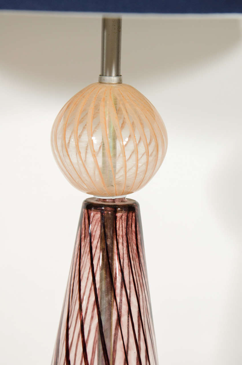 Italian Mid-Century Modern Murano Glass Lamp with Spiral Color Details