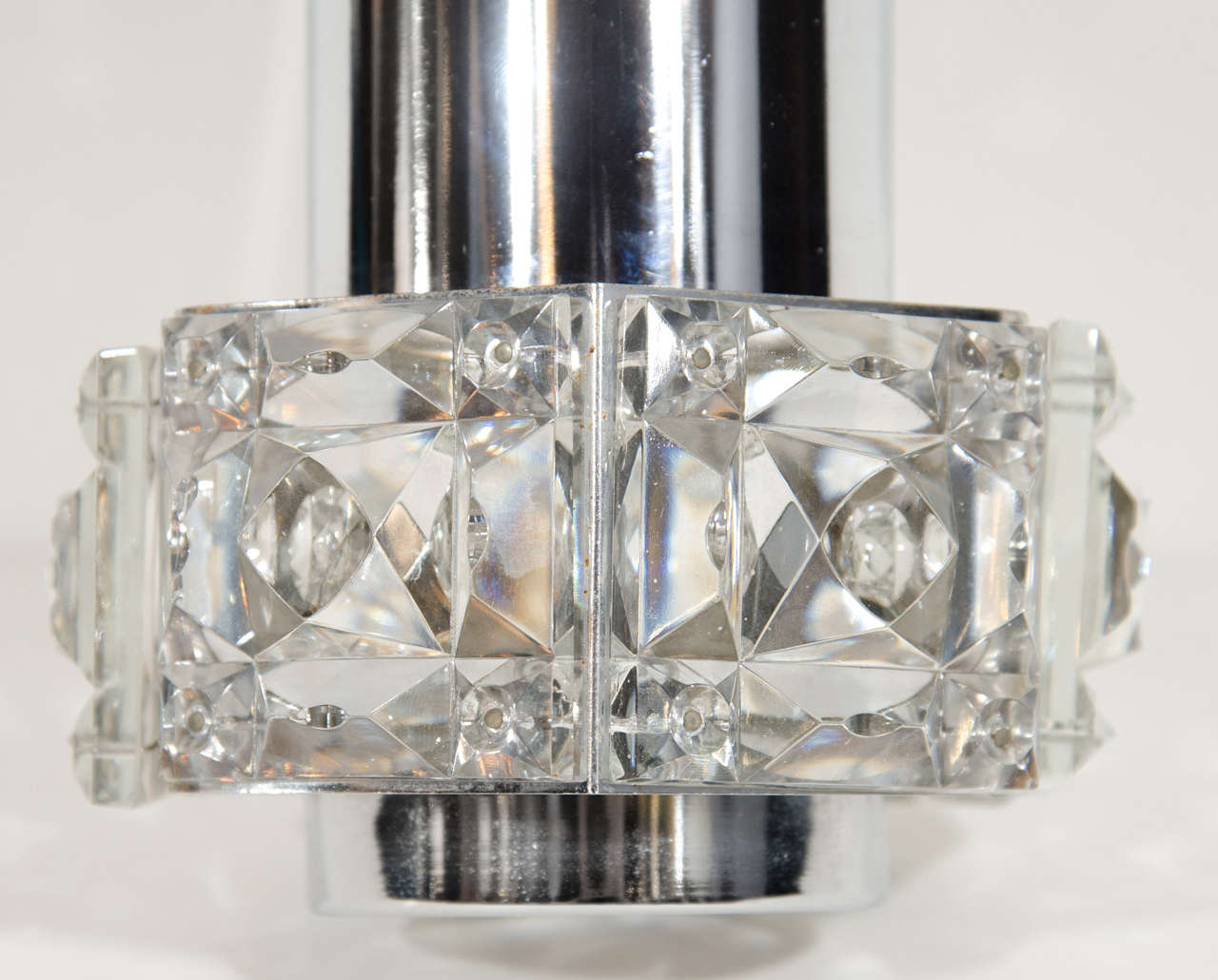 Austrian Midcentury Faceted Cut Crystal and Chrome Sconce by Kinkeldey