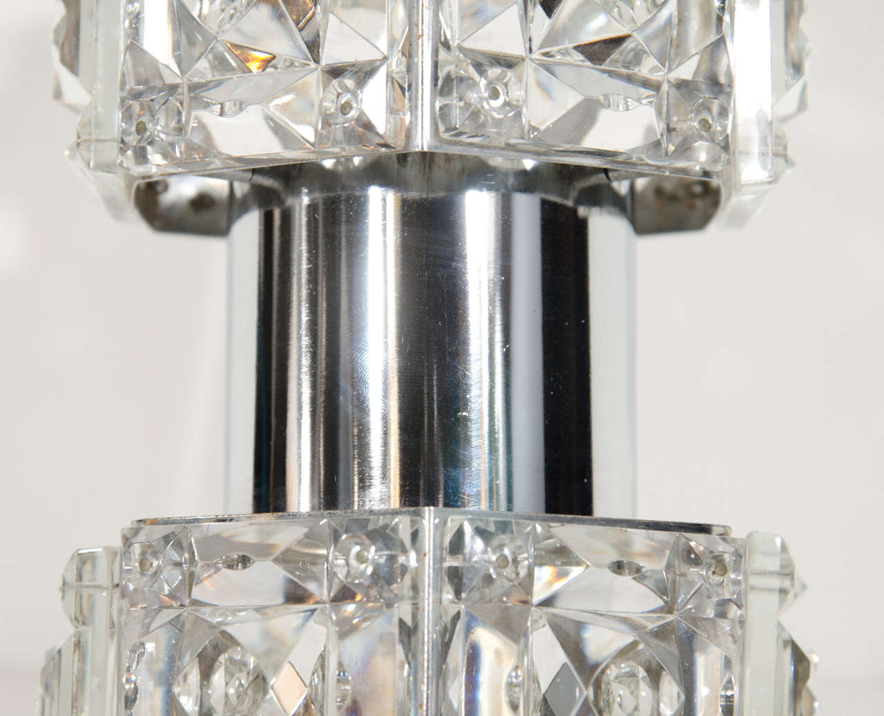 Mid-Century Modern Midcentury Faceted Cut Crystal and Chrome Sconce by Kinkeldey