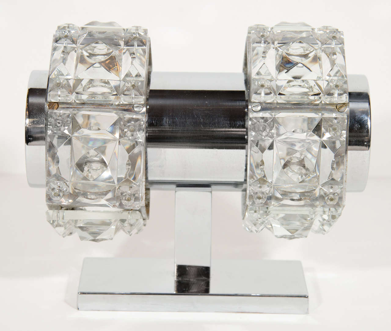 Mid-20th Century Midcentury Faceted Cut Crystal and Chrome Sconce by Kinkeldey