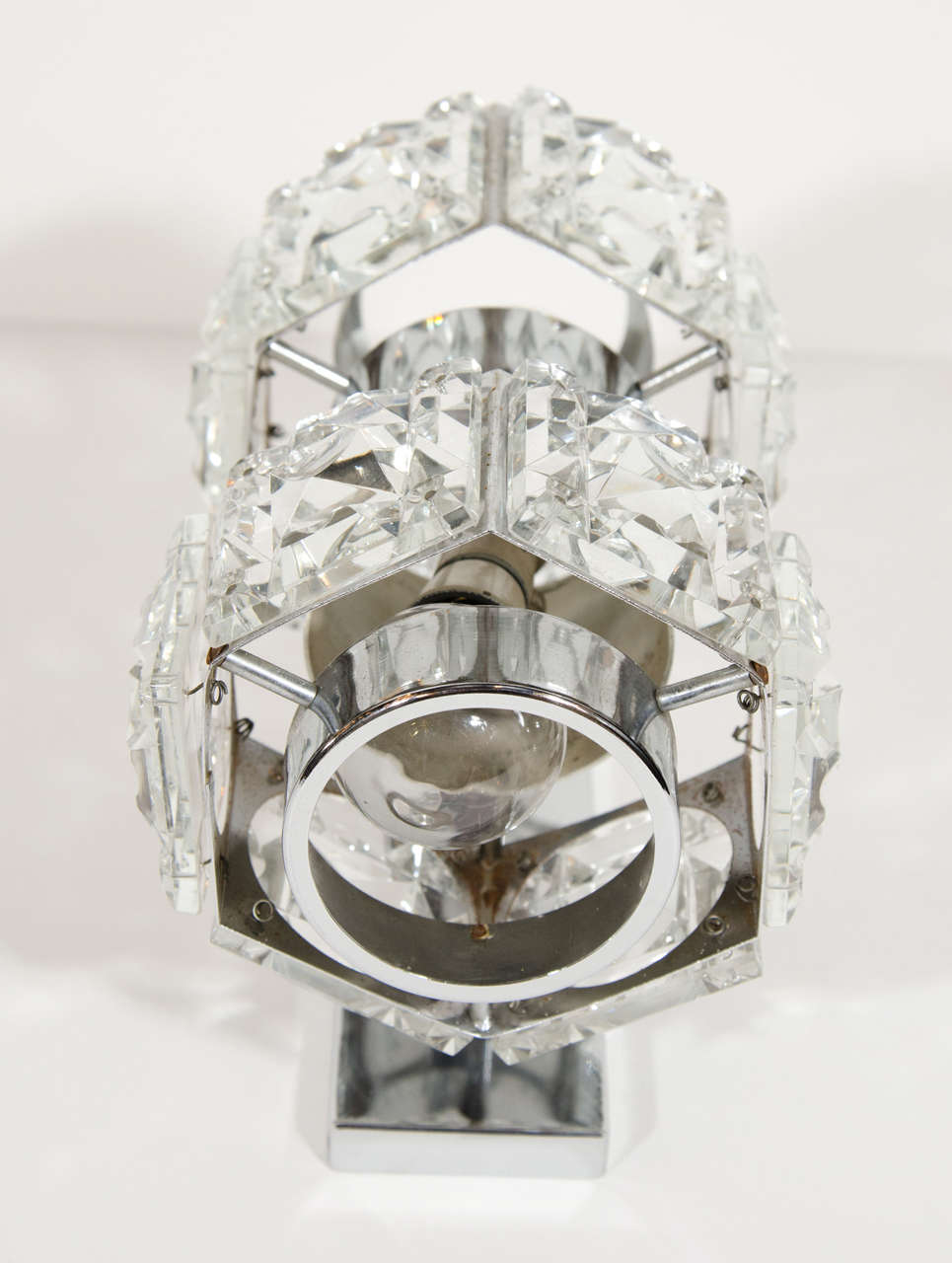 Midcentury Faceted Cut Crystal and Chrome Sconce by Kinkeldey 2
