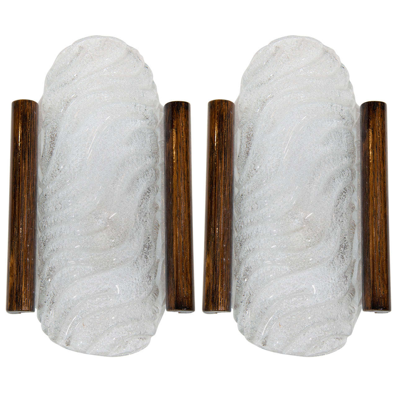 Barovier and Toso Murano Glass Sconces with Wood Detail, 1950's