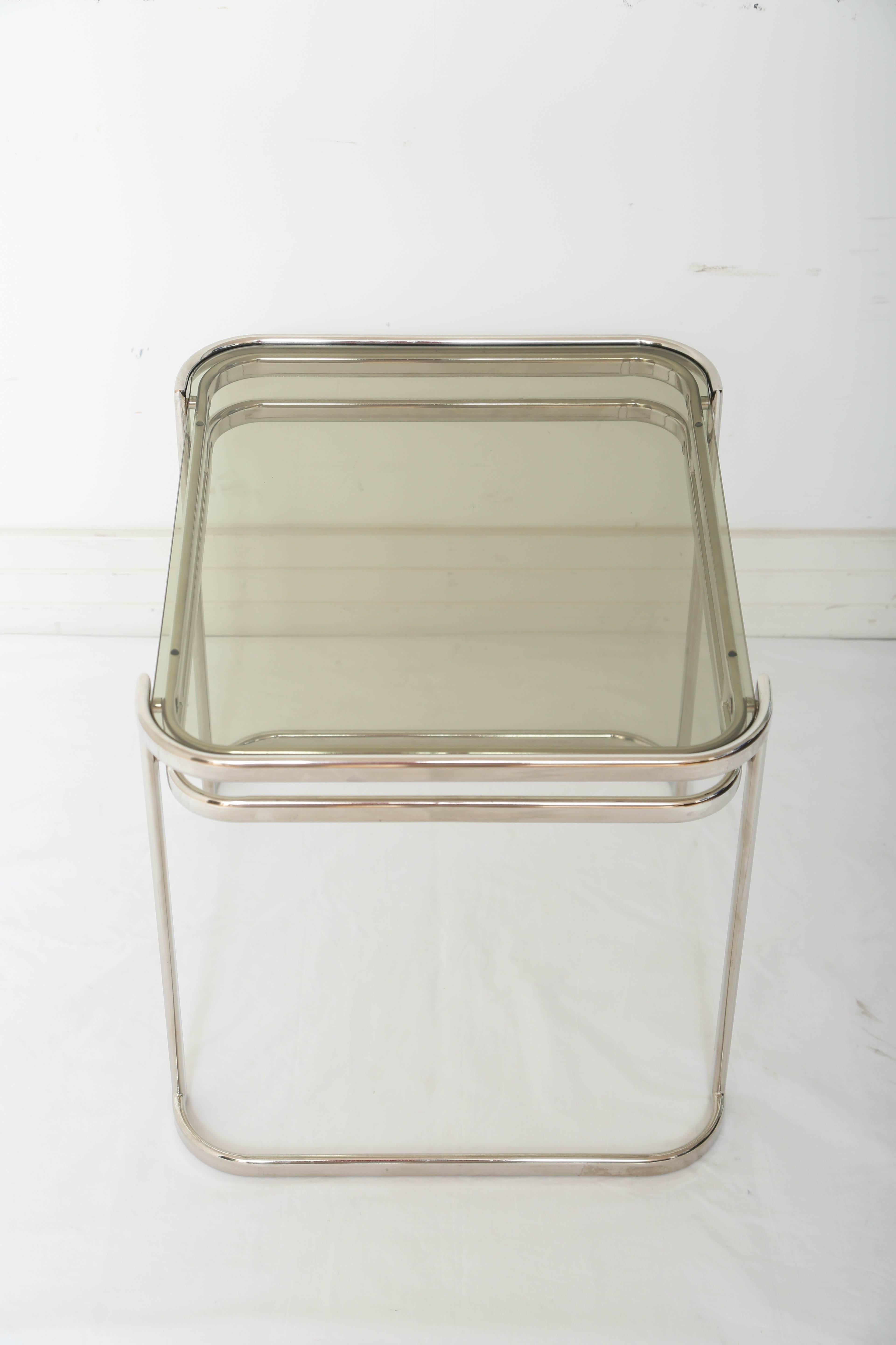 Pair of Italian 1970s Modern Side Tables in Chrome and Smoked Grey Glass 1