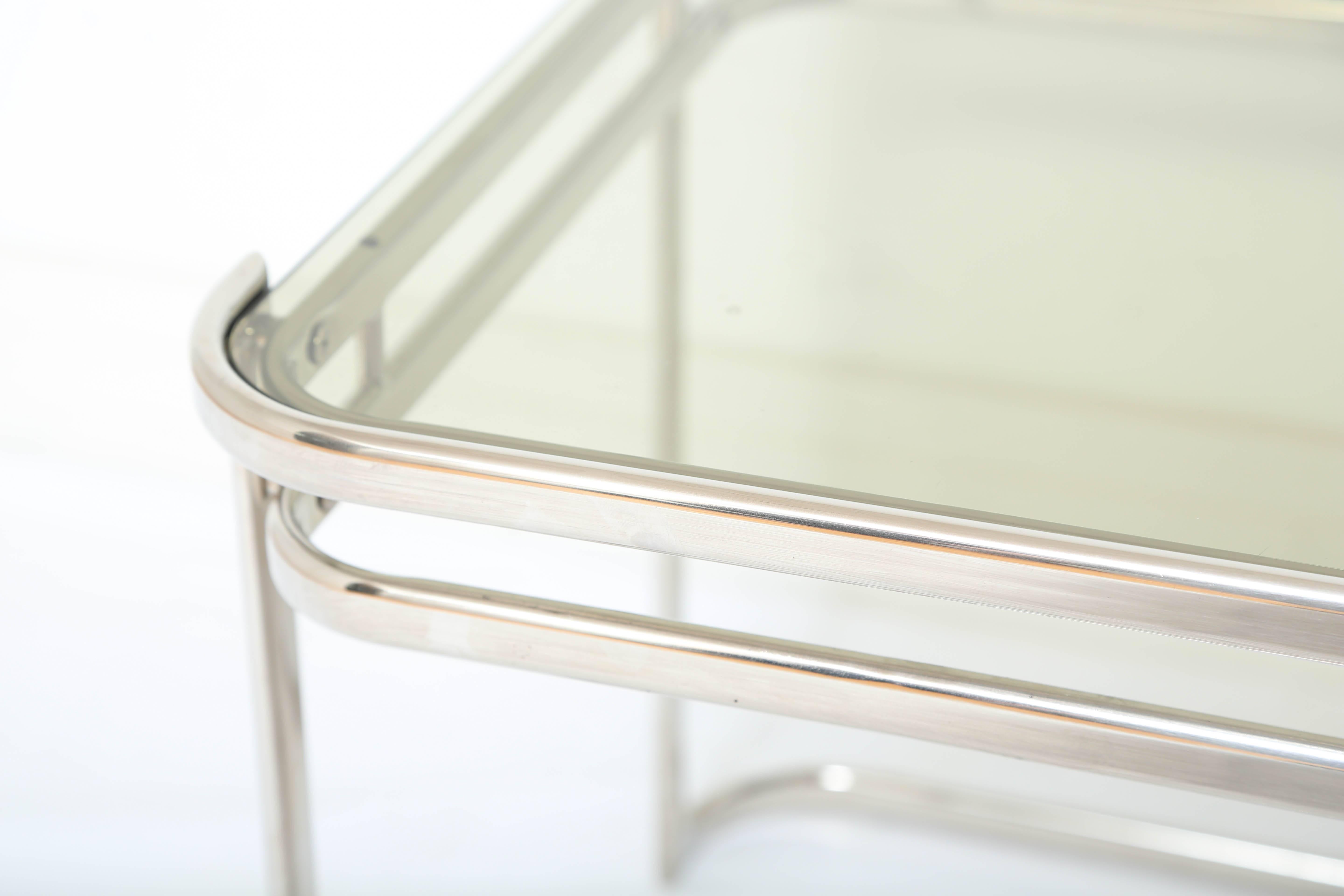 Pair of Italian 1970s Modern Side Tables in Chrome and Smoked Grey Glass 2