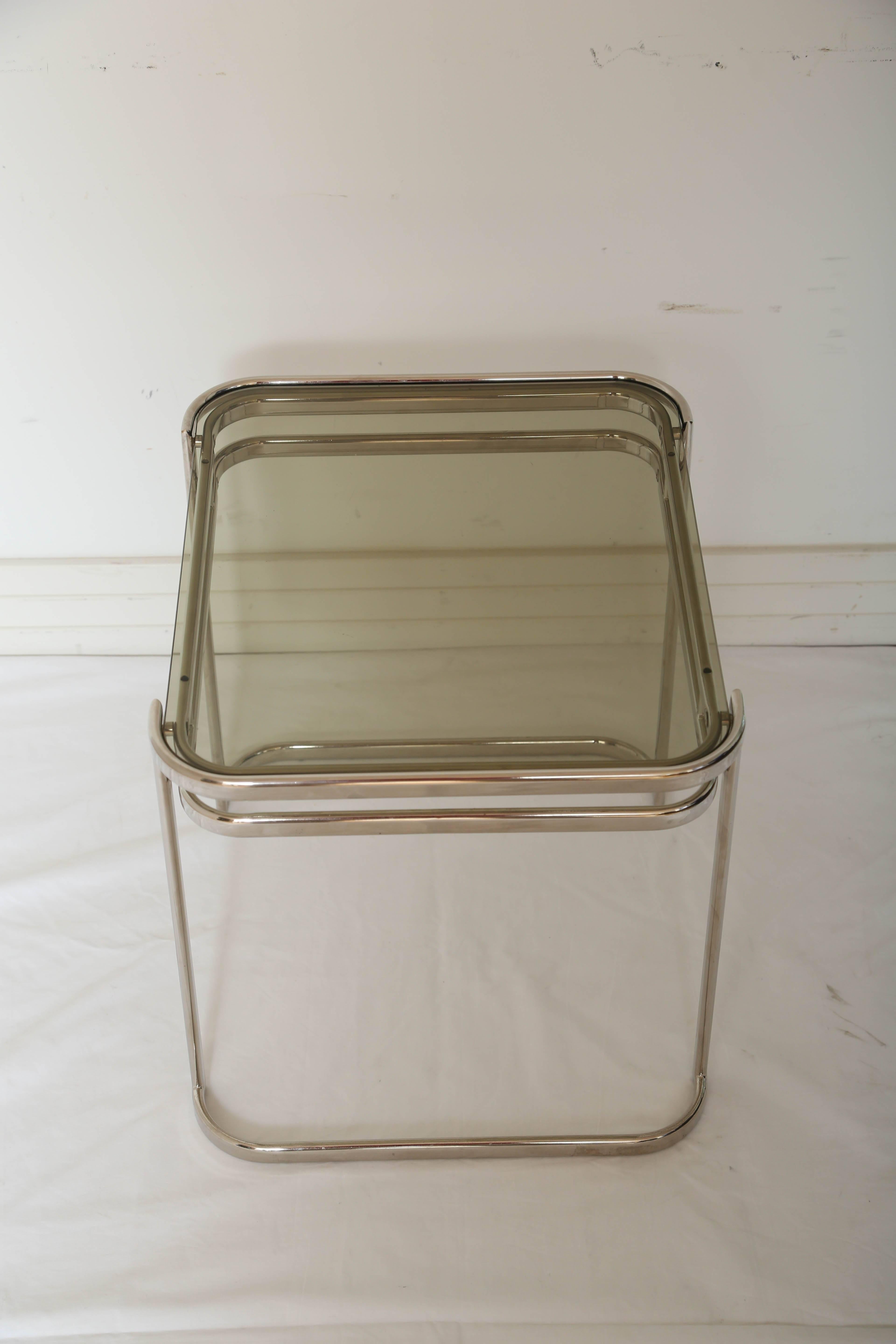 Pair of Italian 1970s Modern Side Tables in Chrome and Smoked Grey Glass 4