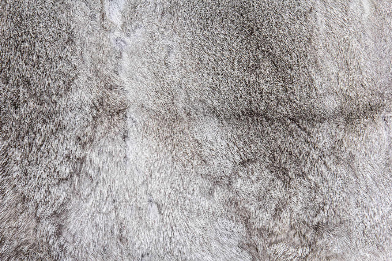 American Grey Rabbit Fur Ottoman Bench with Black Chrome Base For Sale
