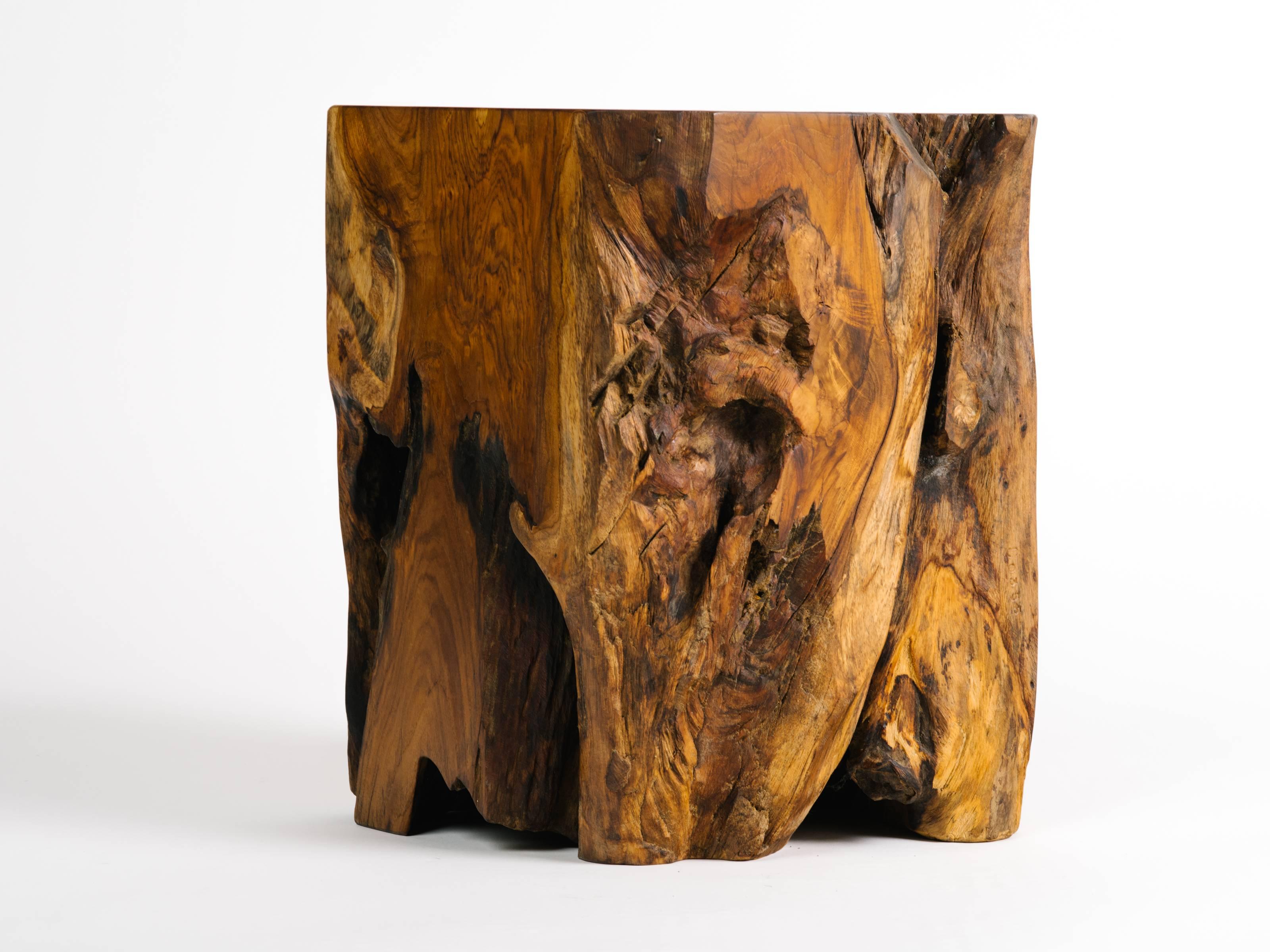 Contemporary Organic Modern Indonesian Teak Wood Side Table or Stool