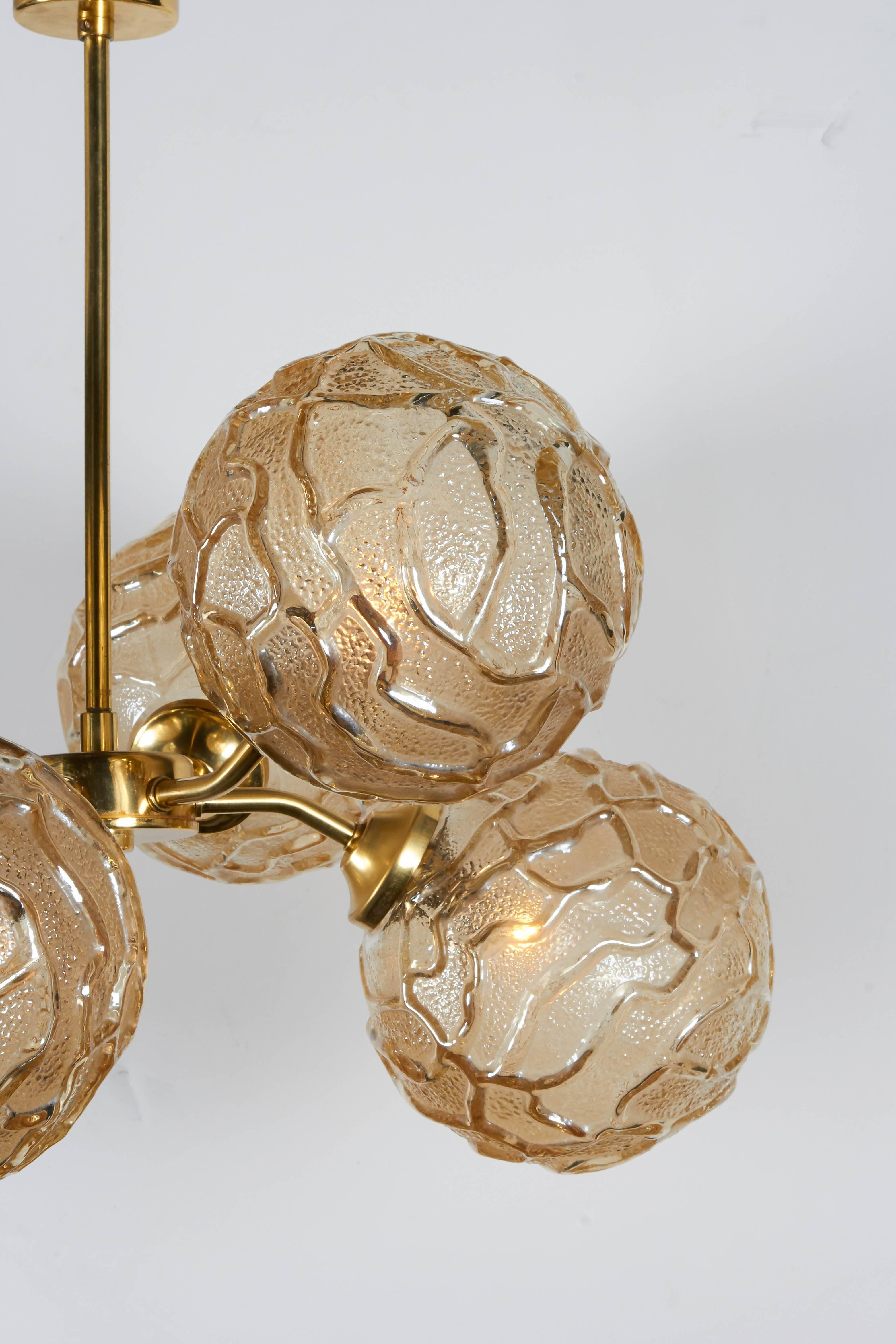 Brass French, 1950s Sputnik Chandelier with Geometric Glass Globes in Champagne