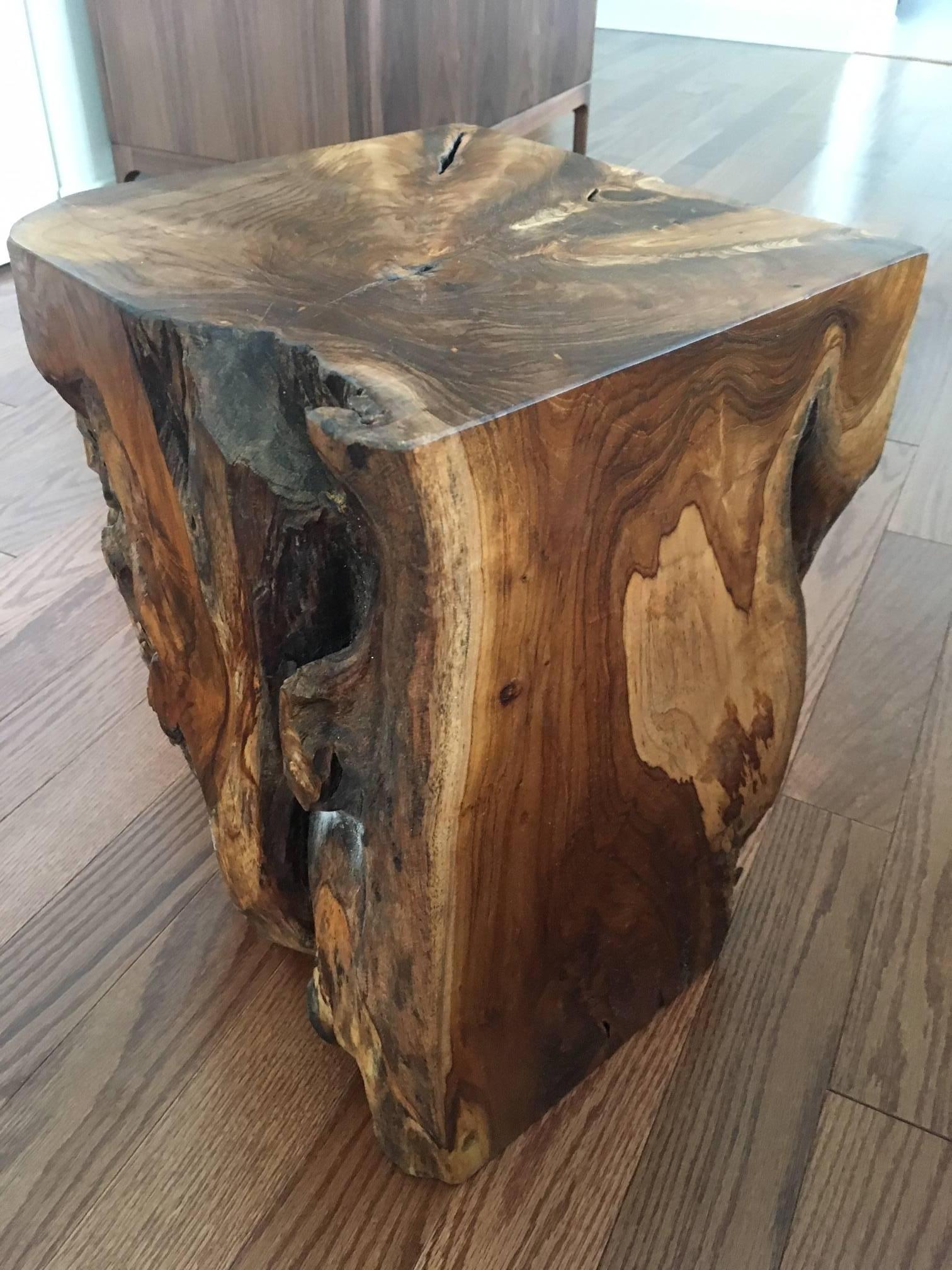 Organic Modern Indonesian Teak Wood Stool and Side Table In Excellent Condition In Fort Lauderdale, FL