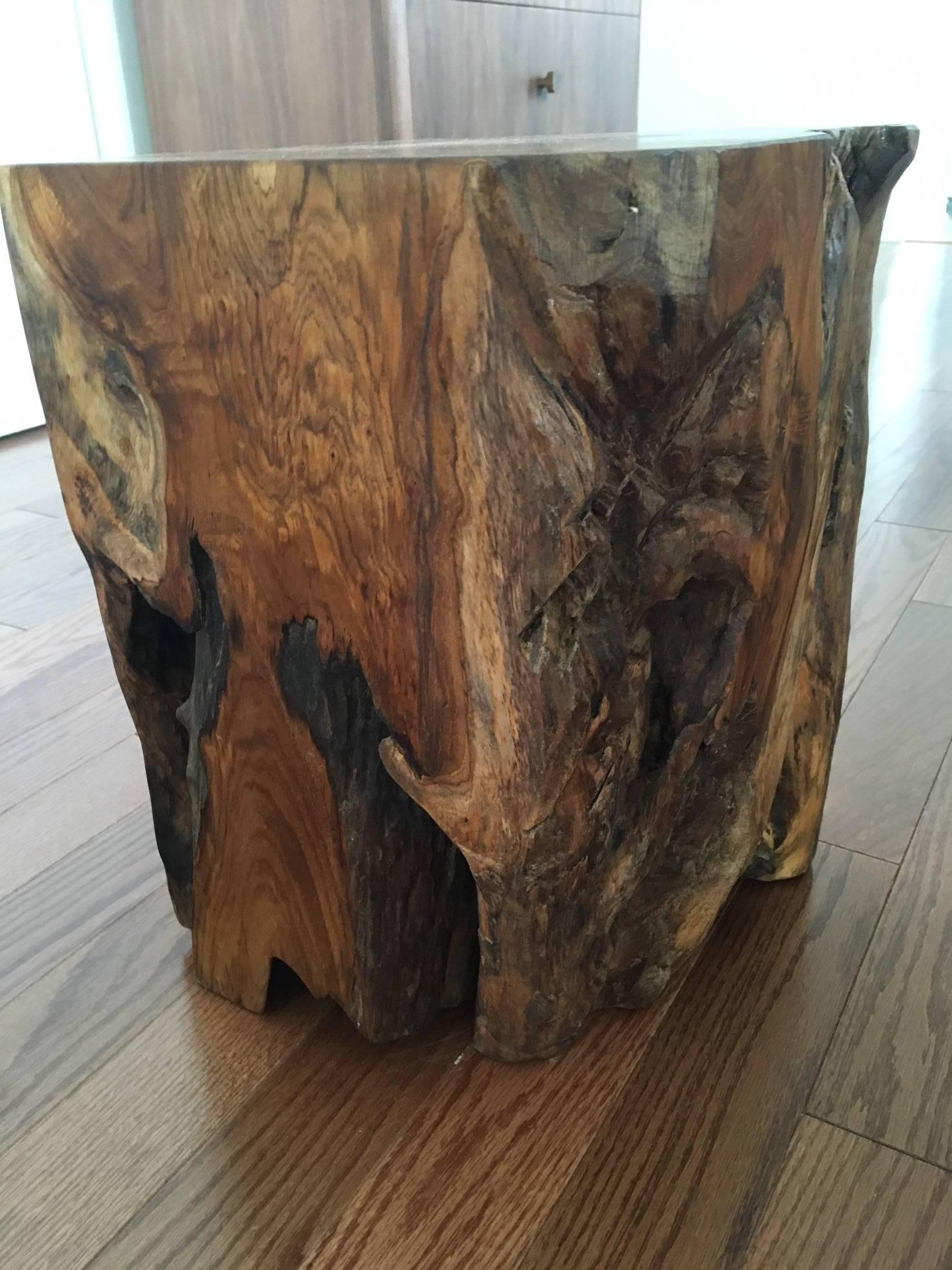 Contemporary Organic Modern Indonesian Teak Wood Stool and Side Table