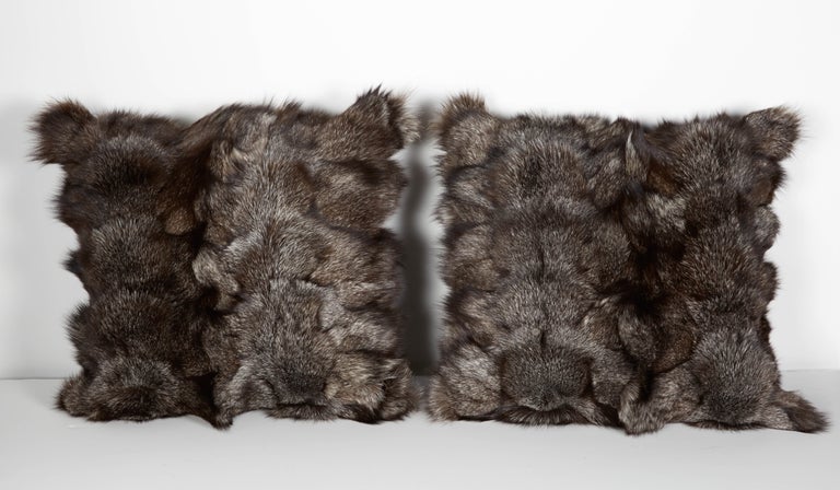 Luxe Genuine Fox Fur Pillows in Hues of Grey For Sale at 1stDibs