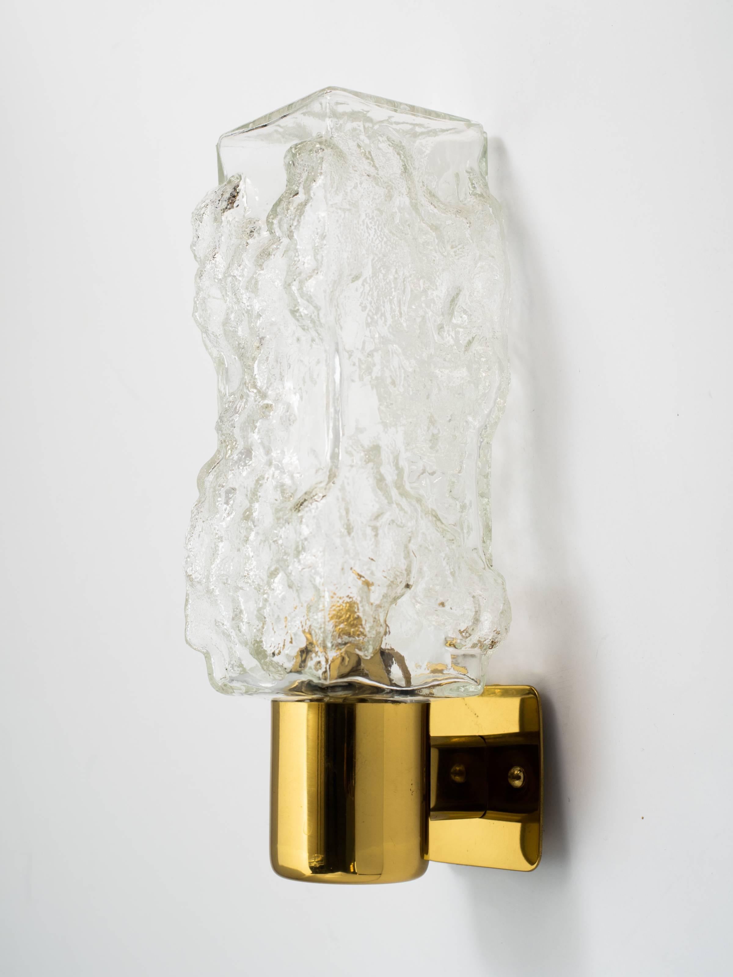 Pair of Mid-Century Modern Brutalist Glass Sconces by Kalmar In Good Condition In Fort Lauderdale, FL