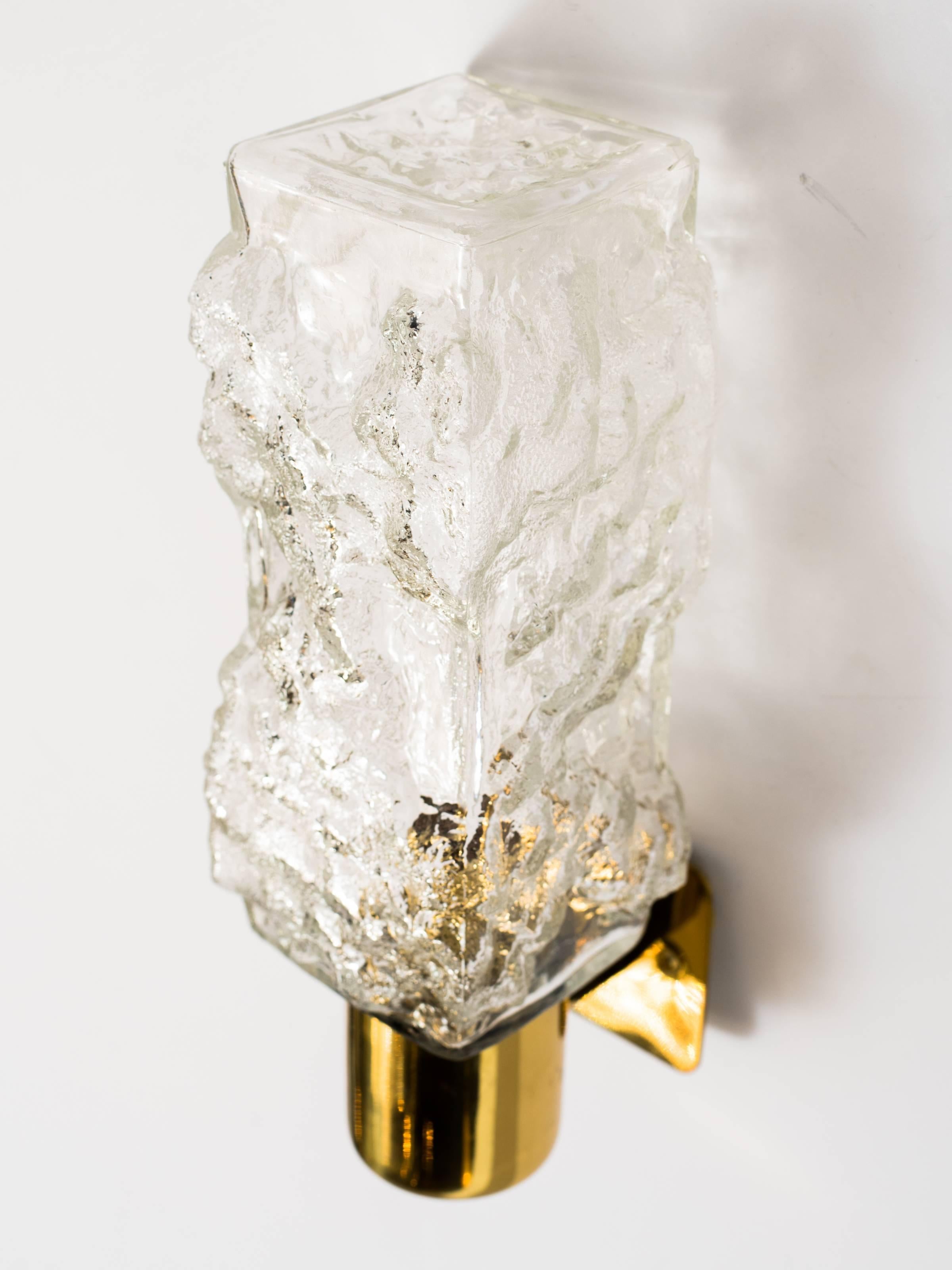 Brass Pair of Mid-Century Modern Brutalist Glass Sconces by Kalmar