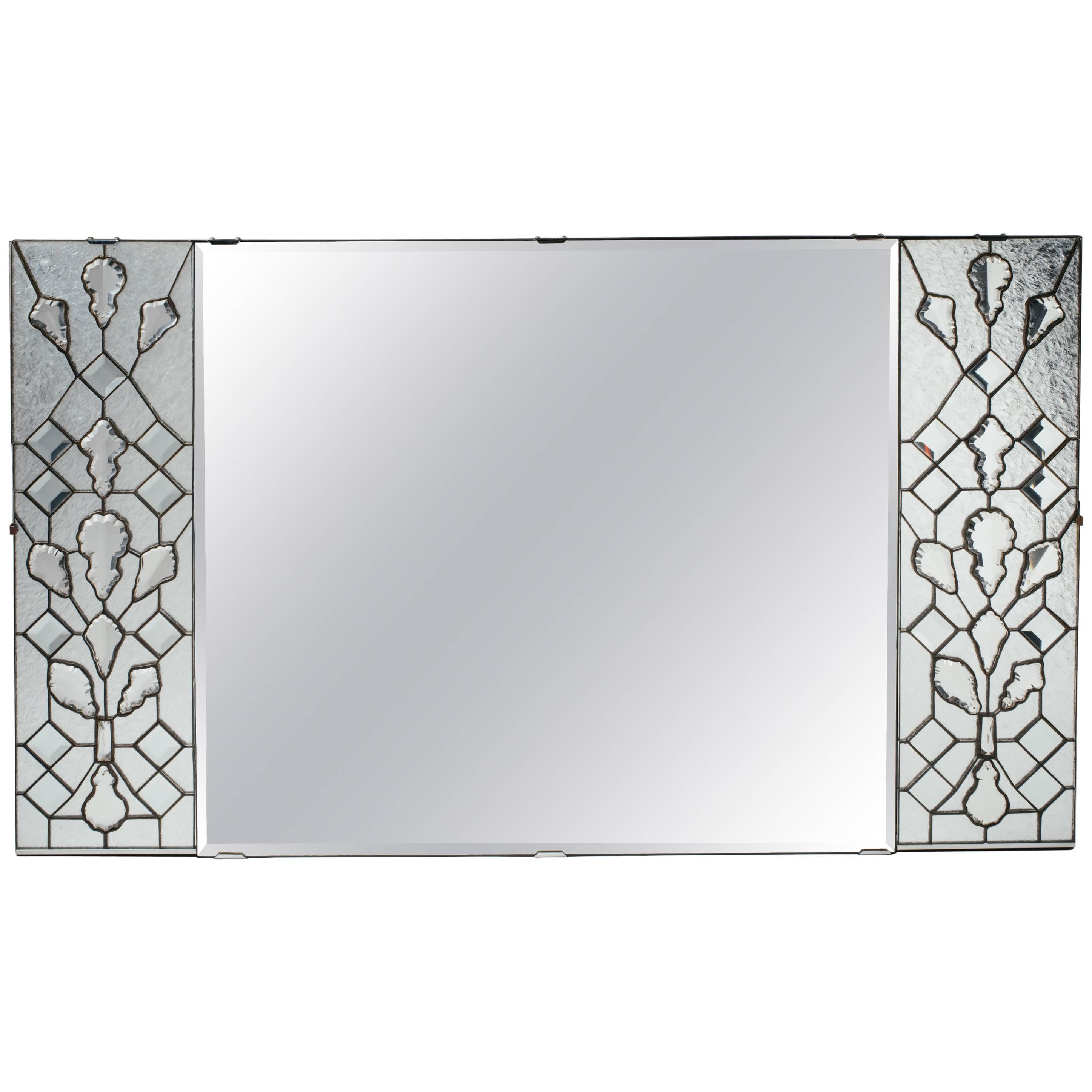 1940s Hollywood Regency Mirror with Large Cut Crystals Insets