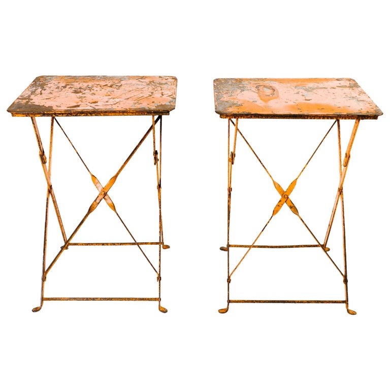 Pair of French Antique Industrial Folding Garden Tables For Sale at 1stdibs