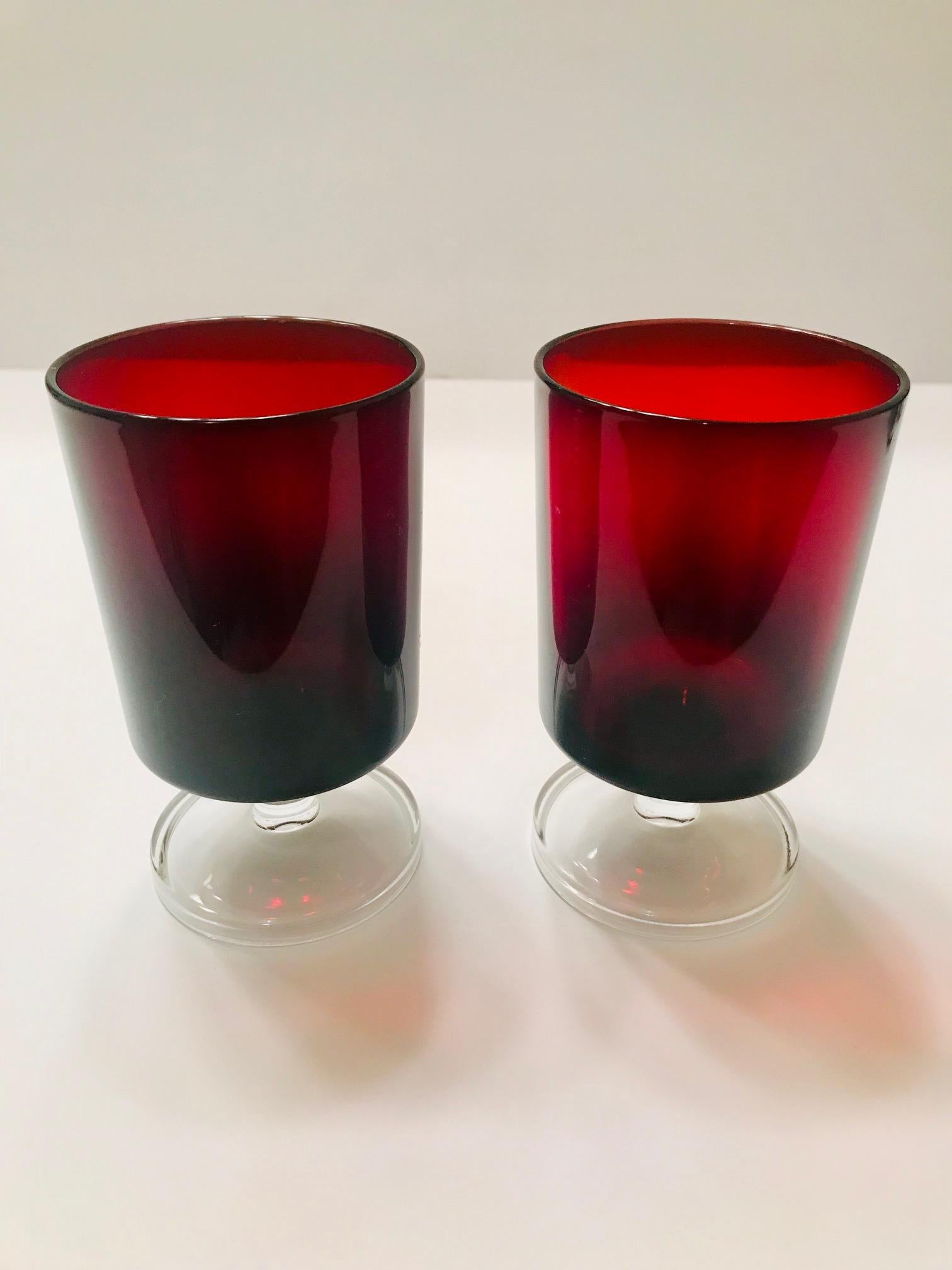 French Set of 12 Mid-Century Modern Ruby Red Wine Goblets by Cristal d'Arques