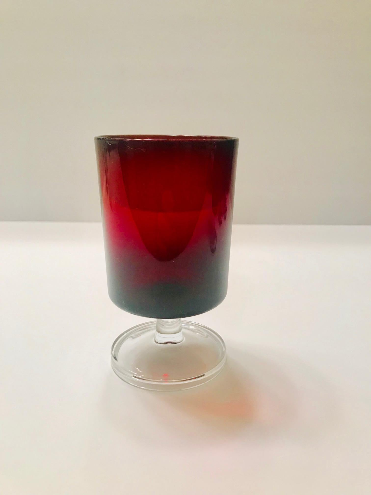 Set of 12 Mid-Century Modern Ruby Red Wine Goblets by Cristal d'Arques In Good Condition In Fort Lauderdale, FL