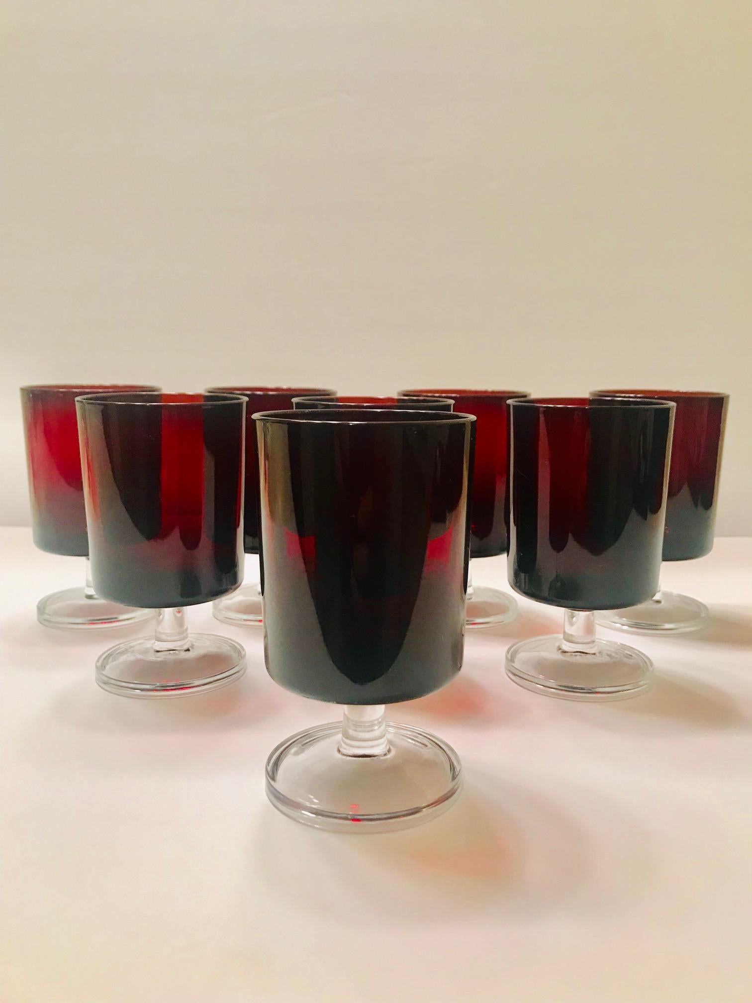 Set of 12 Mid-Century Modern Ruby Red Wine Goblets by Cristal d'Arques 4