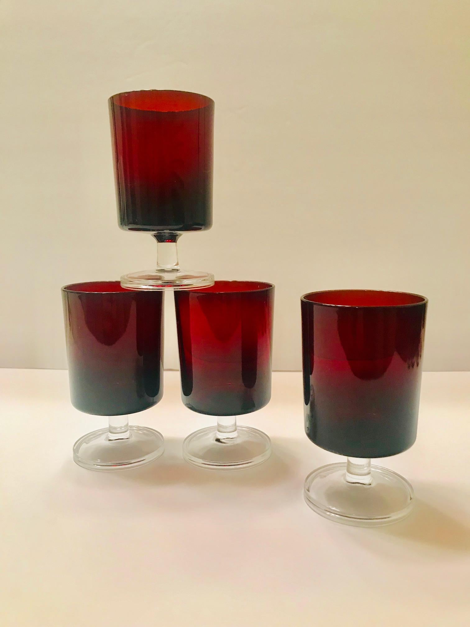 Set of 12 Mid-Century Modern Ruby Red Wine Goblets by Cristal d'Arques 1