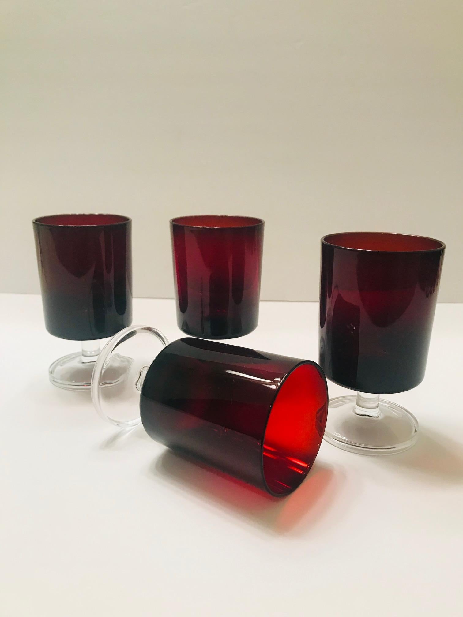 Set of 12 Mid-Century Modern Ruby Red Wine Goblets by Cristal d'Arques 5