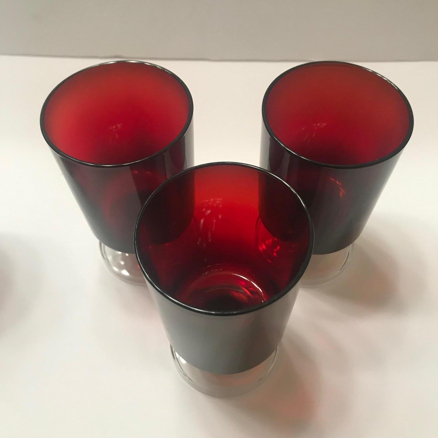 Set of 12 Mid-Century Modern Ruby Red Wine Goblets by Cristal d'Arques 6