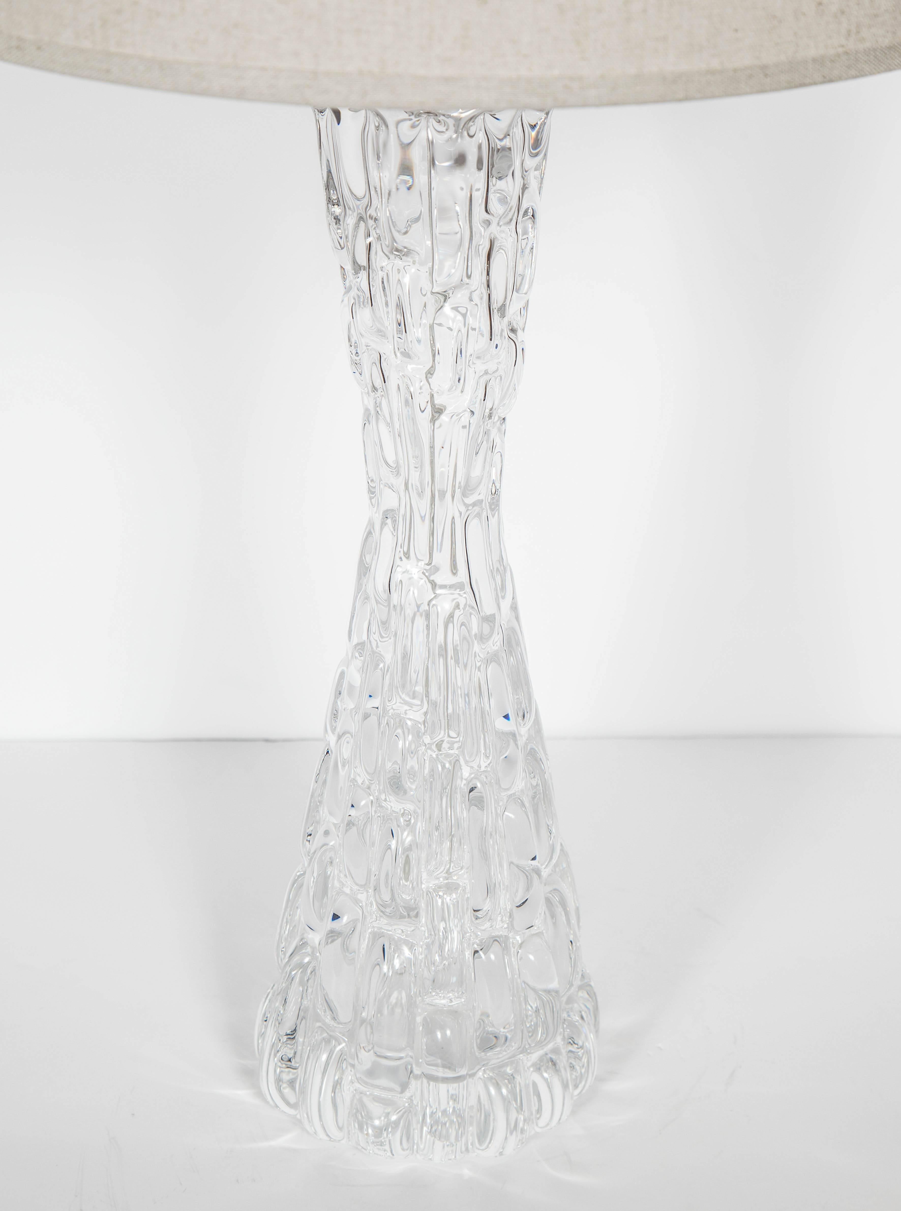Swedish Mid-Century Modern Crystal Ice Glass Lamp by Orrefors In Excellent Condition In Fort Lauderdale, FL