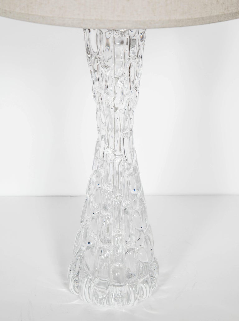 Swedish Mid-Century Modern Crystal Ice Glass Lamp by Orrefors In Excellent Condition For Sale In Fort Lauderdale, FL