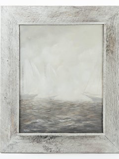 Mid-Century Modern Impressionism Painting "Sailboats in Morning Fog"